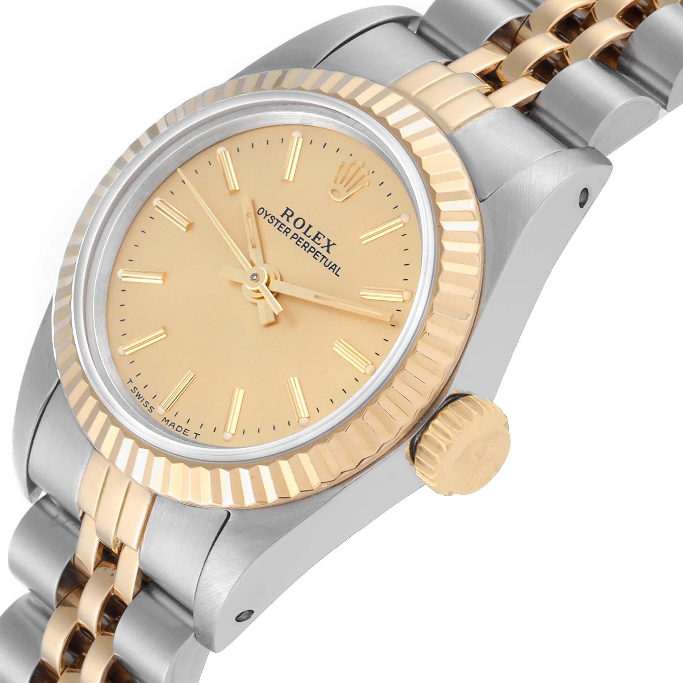 Rolex Oyster Perpetual Champagne Dial Steel Yellow Gold Ladies Watch 67193 1