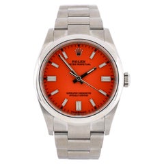 Rolex Oyster Perpetual Coral Red Automatic Watch Stainless Steel