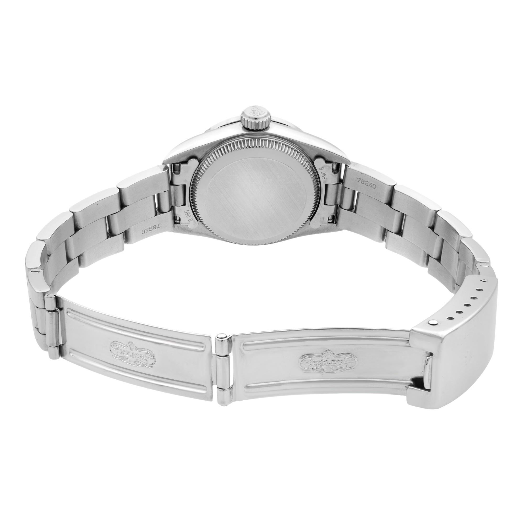 Rolex Oyster Perpetual Custom Diamond Bezel Steel Blue Dial Ladies Watch 67194 1