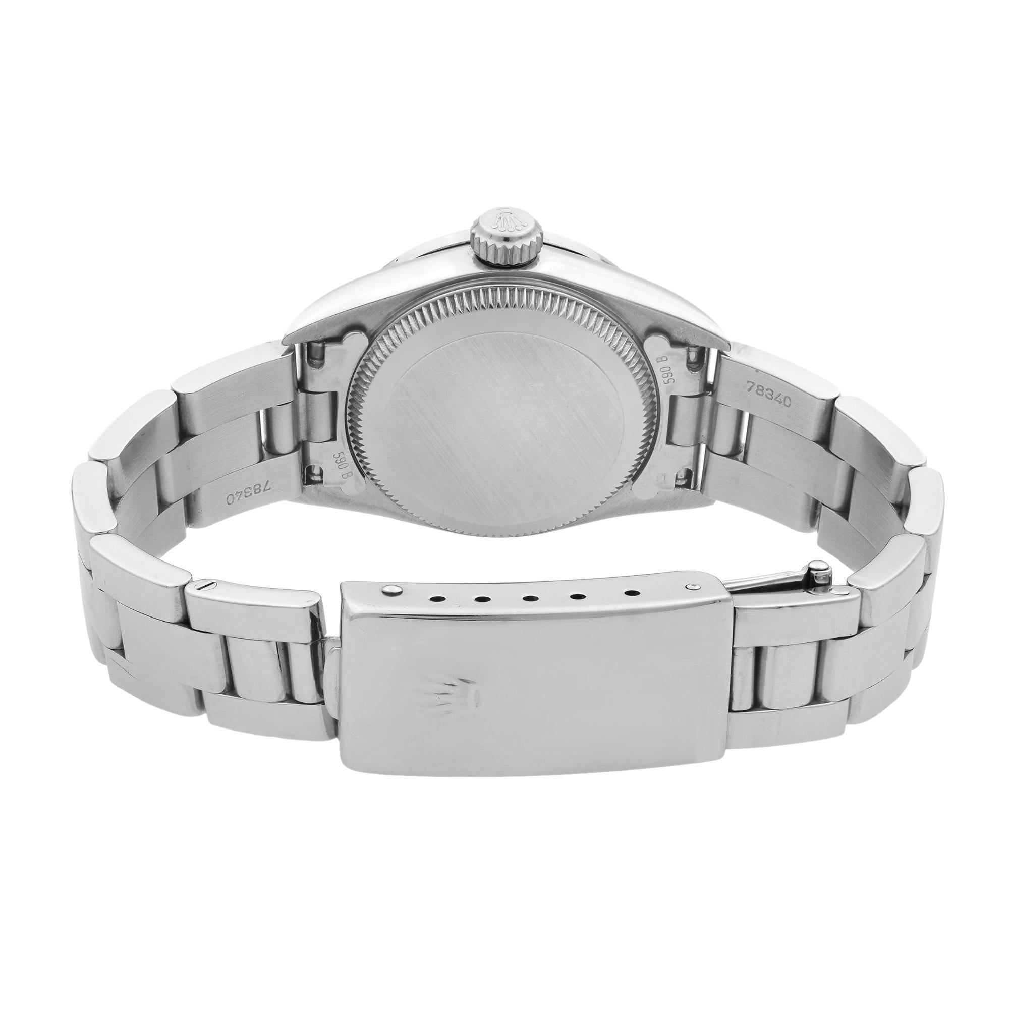 Rolex Oyster Perpetual Custom Diamond Bezel Steel Blue Dial Ladies Watch 67194 2