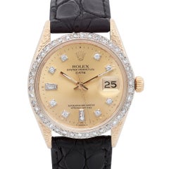 Rolex Oyster Perpetual Date 14K Gold Custom Diamonds Mens Watch 1503