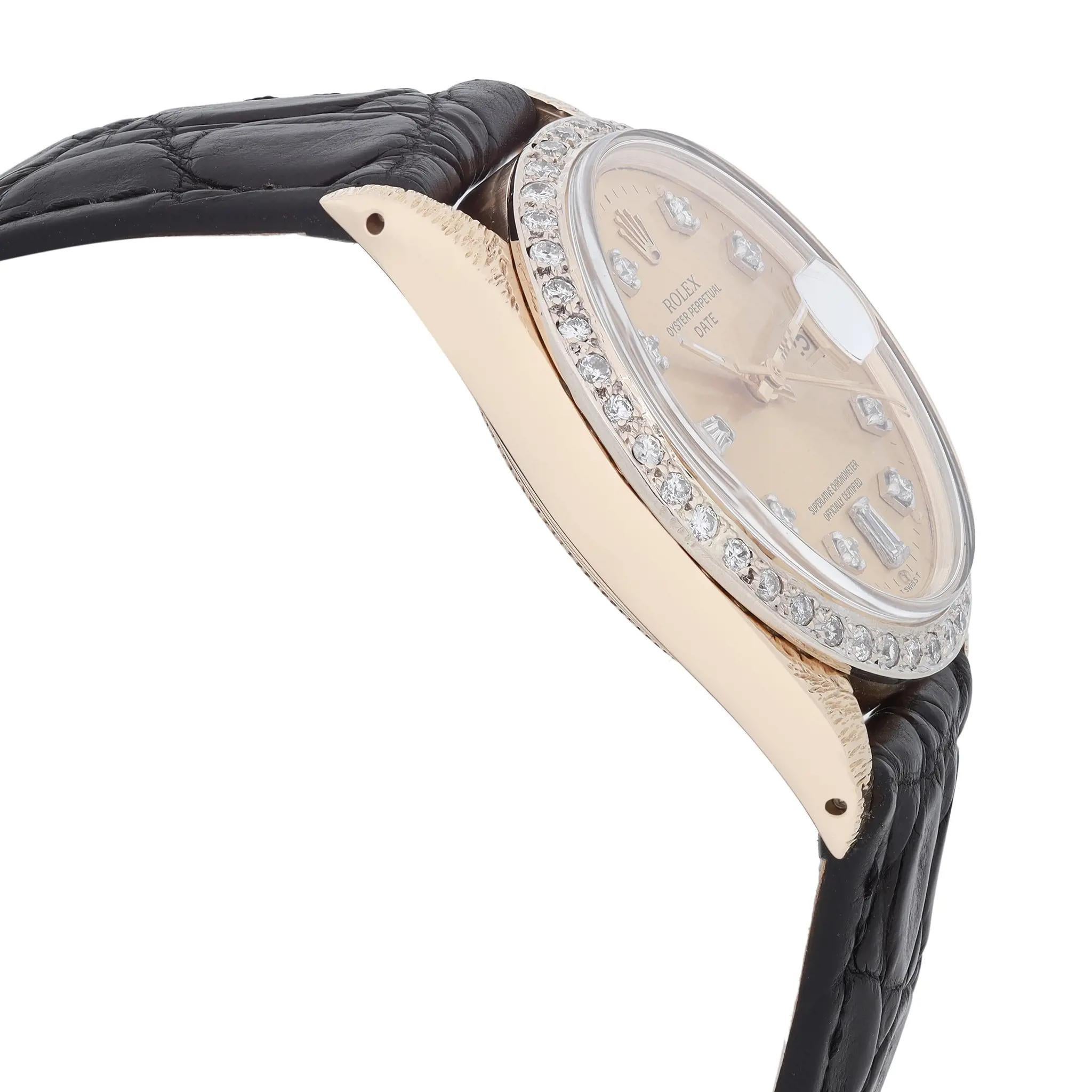 Men's Rolex Oyster Perpetual Date 14K Gold Custom Diamonds Mens Watch 1503