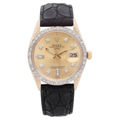 Rolex Oyster Perpetual Date 14K Gold Custom Diamonds Mens Watch 1503