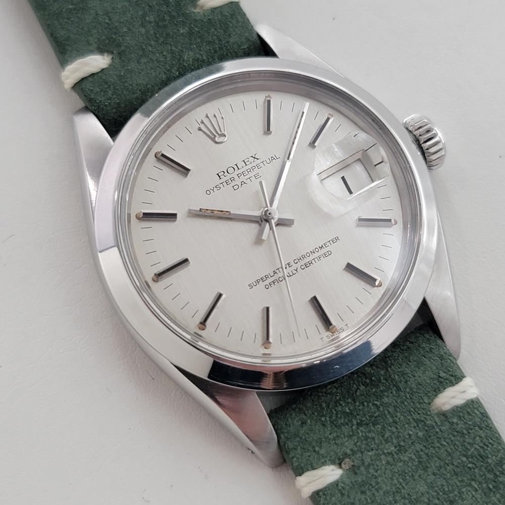 Rolex Oyster Perpetual Date Ref 1500 35mm Mens Vintage Automatic 1970s RA601B In Excellent Condition For Sale In Beverly Hills, CA