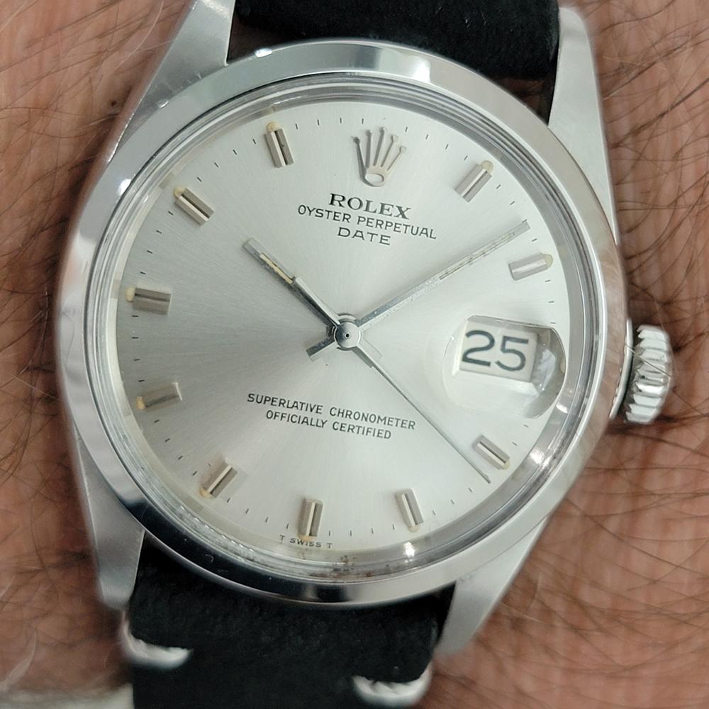Rolex Oyster Perpetual Date Ref 1500 35mm Mens Vintage Automatic 1970s RA602 For Sale 9