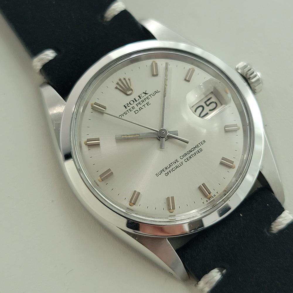 Rolex Oyster Perpetual Date Ref 1500 35mm Mens Vintage Automatic 1970s RA602 In Excellent Condition For Sale In Beverly Hills, CA