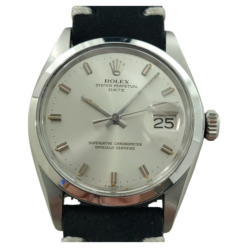 Rolex Oyster Perpetual Date Ref 1500 35mm Mens Vintage Automatic 1970s RA602 For Sale