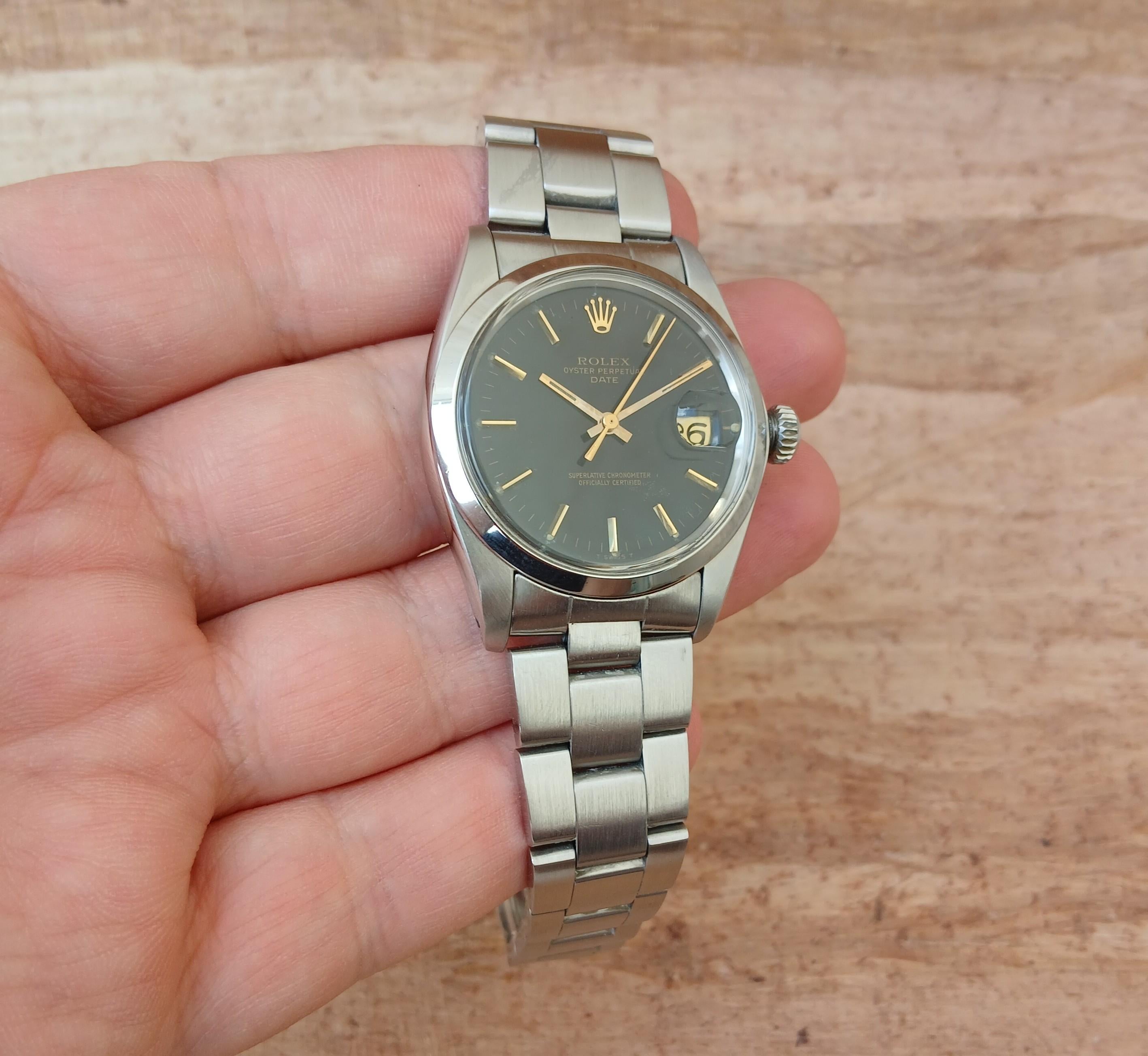 Reloj Rolex Oyster Perpetual Date 1500 Esfera Negra Automático Acero Hombre en venta 6