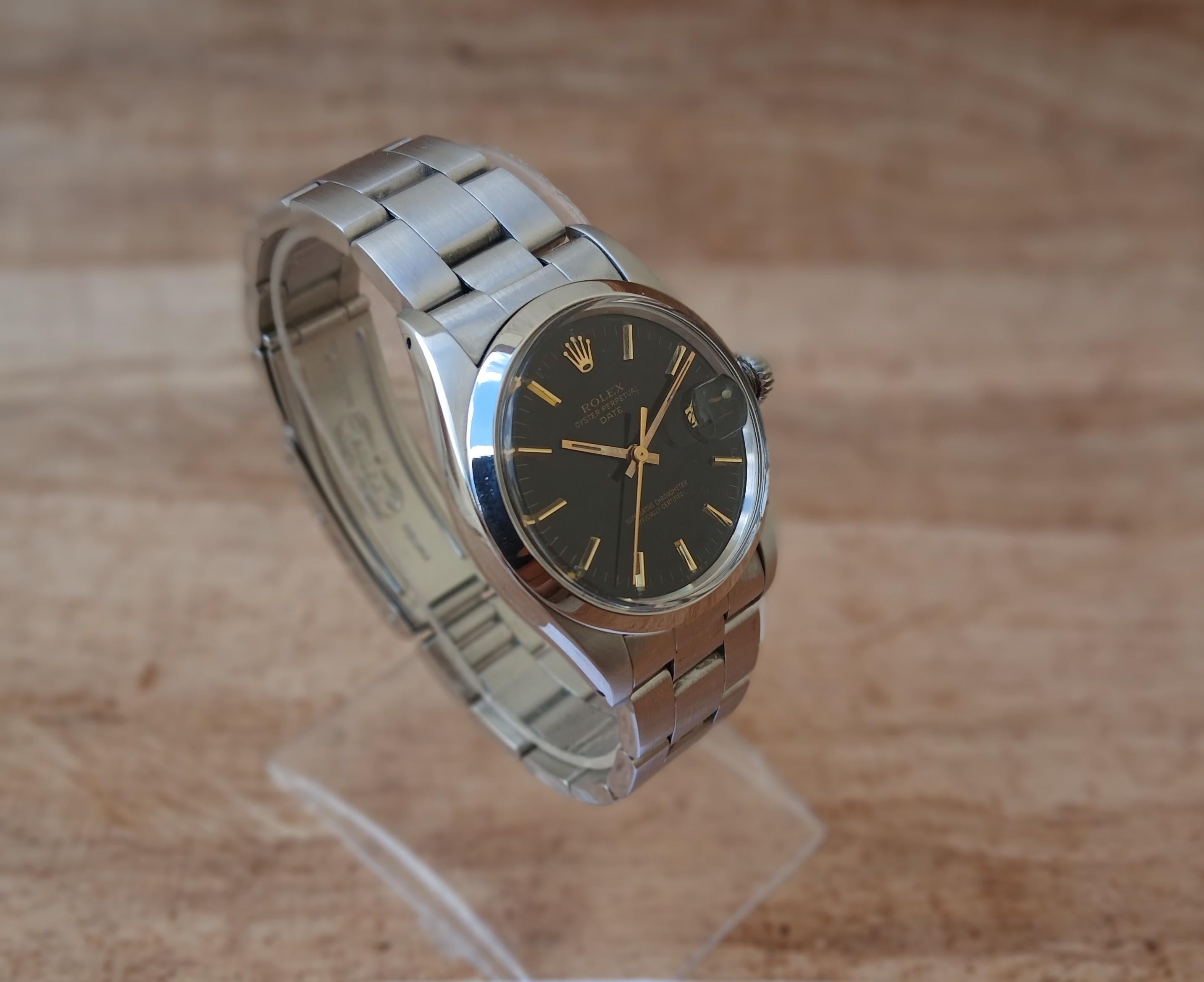 Reloj Rolex Oyster Perpetual Date 1500 Esfera Negra Automático Acero Hombre en venta 7