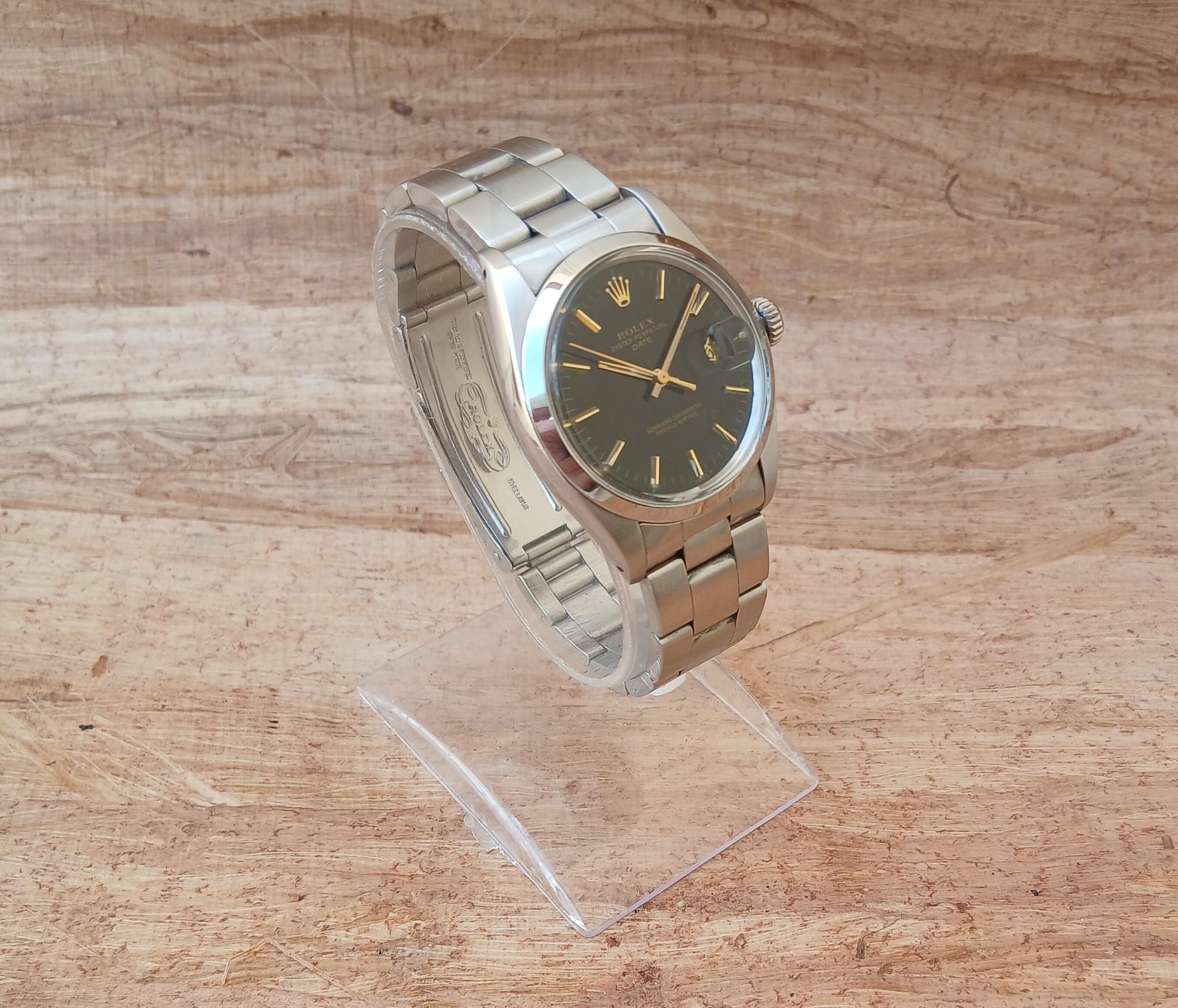 Reloj Rolex Oyster Perpetual Date 1500 Esfera Negra Automático Acero Hombre en venta 8