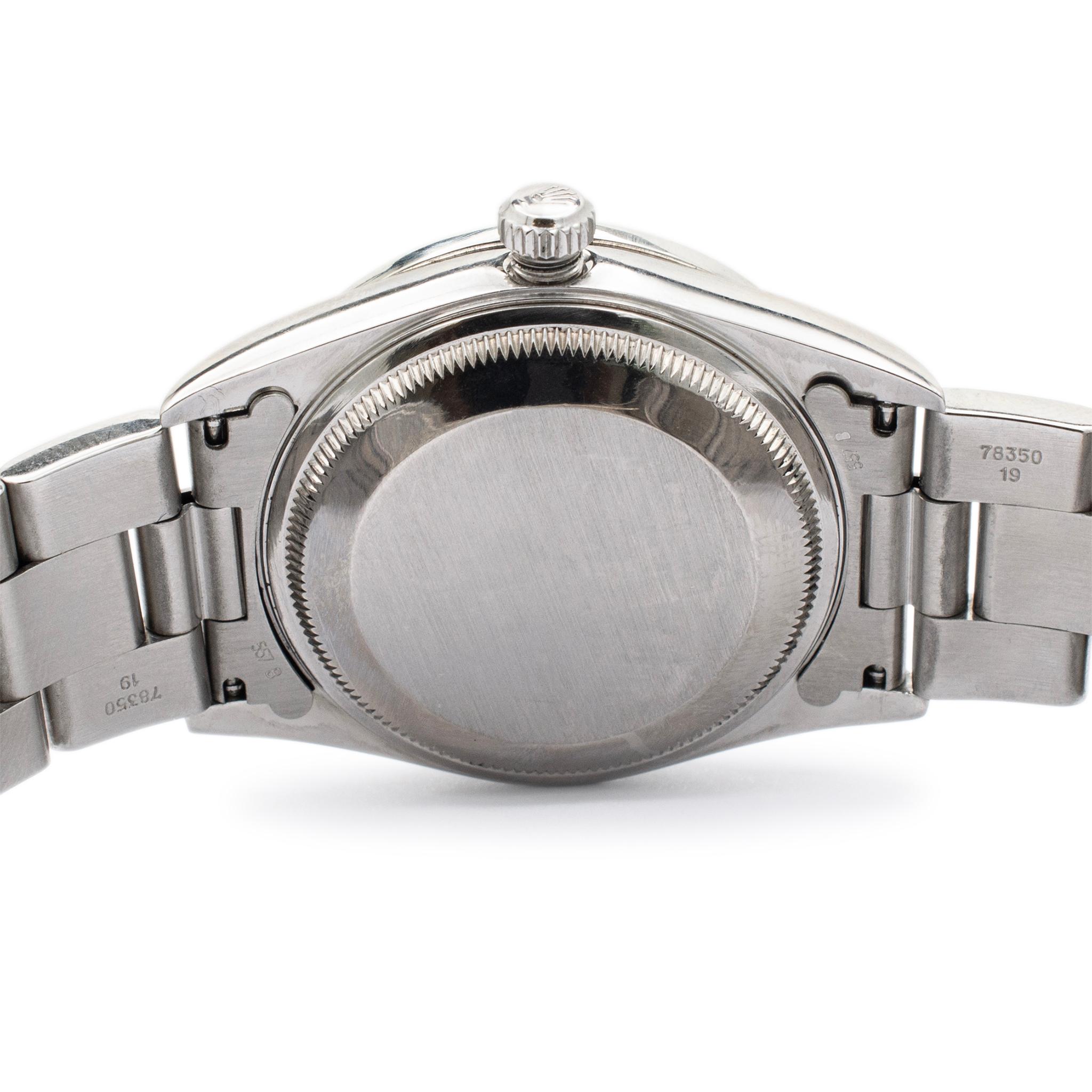 Rolex Oyster Perpetual Date 15000 34MM Edelstahl-Diamant-Lünette Damenuhr im Zustand „Hervorragend“ in Houston, TX