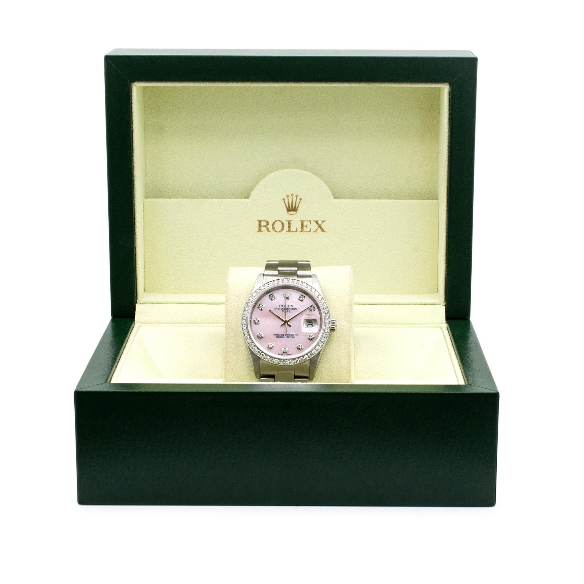 Rolex Oyster Perpetual Date 15000 34MM Edelstahl-Diamant-Lünette Damenuhr 2