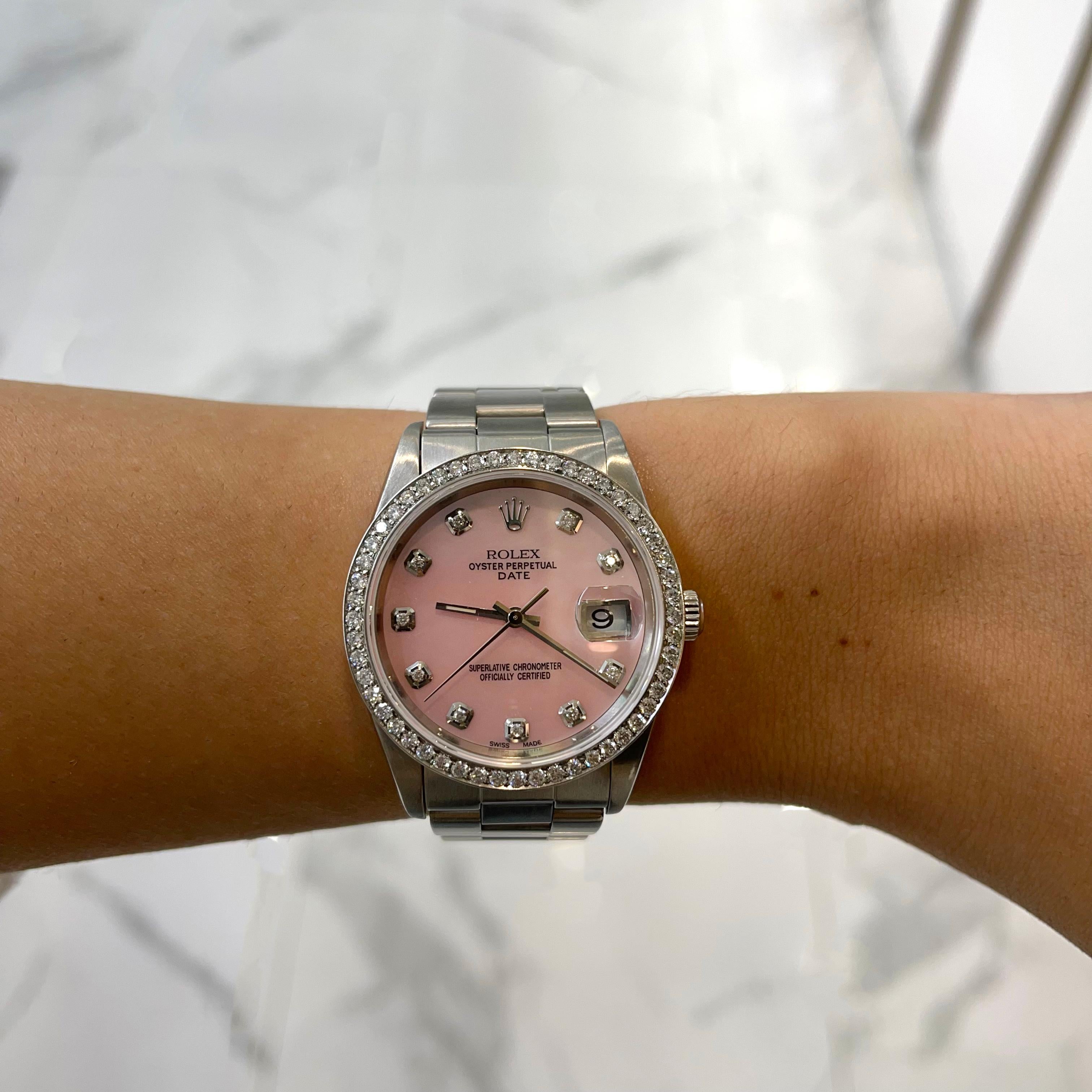 Rolex Oyster Perpetual Date 15000 34MM Edelstahl-Diamant-Lünette Damenuhr 3