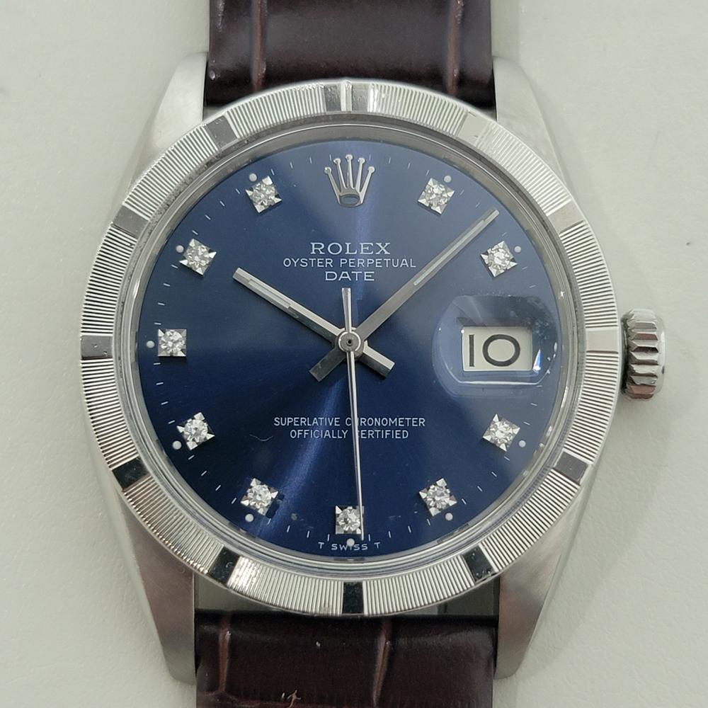 Wunderschöne Herrenuhr Ref.1501 Rolex Oyster Perpetual Date Automatik mit Diamant-Zifferblatt, ca. 1968, in ausgezeichnetem Zustand. Von einem Uhrmachermeister für echt befunden. Absolut atemberaubend Rolex signiert blauen Zifferblatt perfekt mit