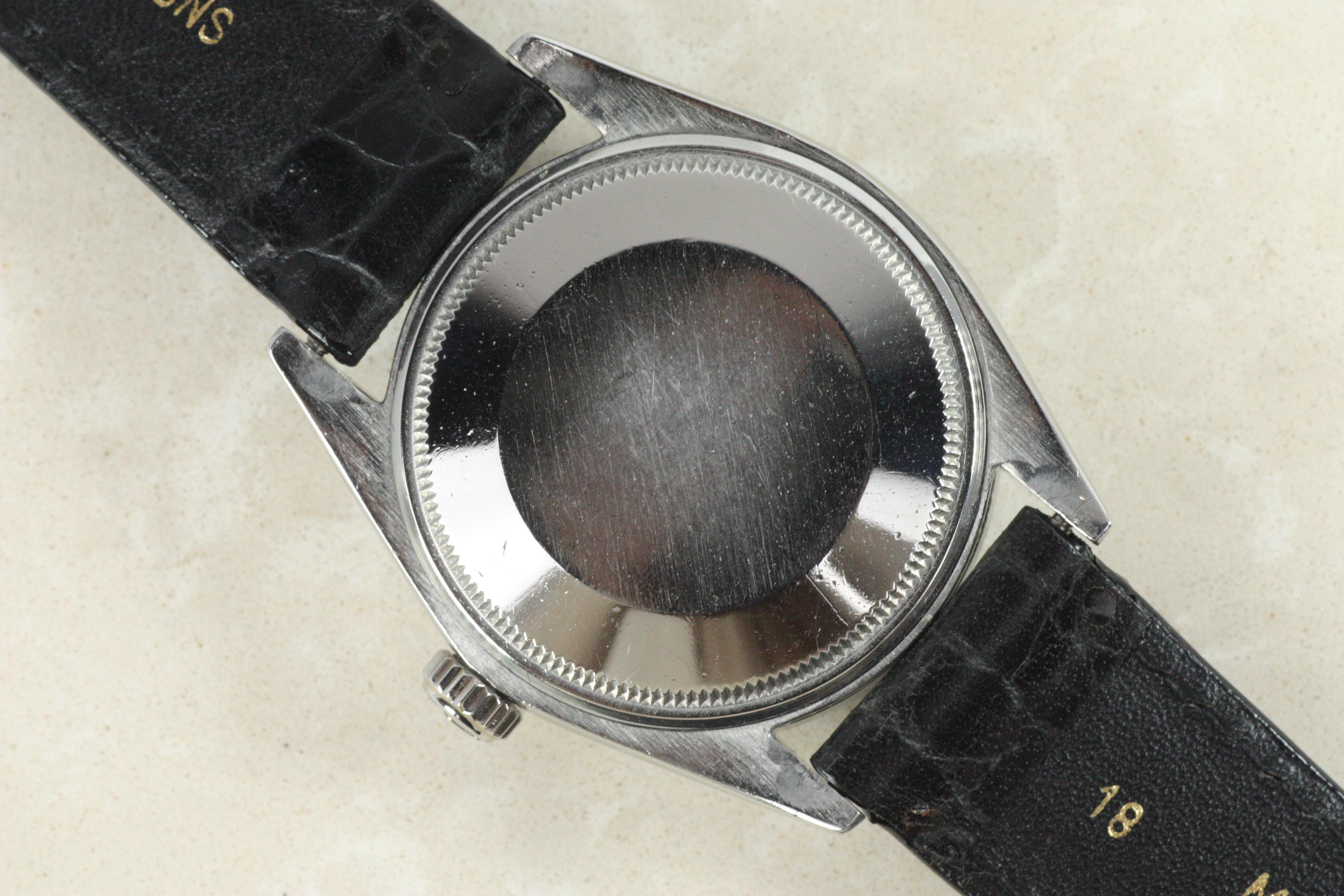 Men's Rolex Oyster Perpetual Date 1501 Stainless Steel, Engine Turned Bezel c.1964 For Sale