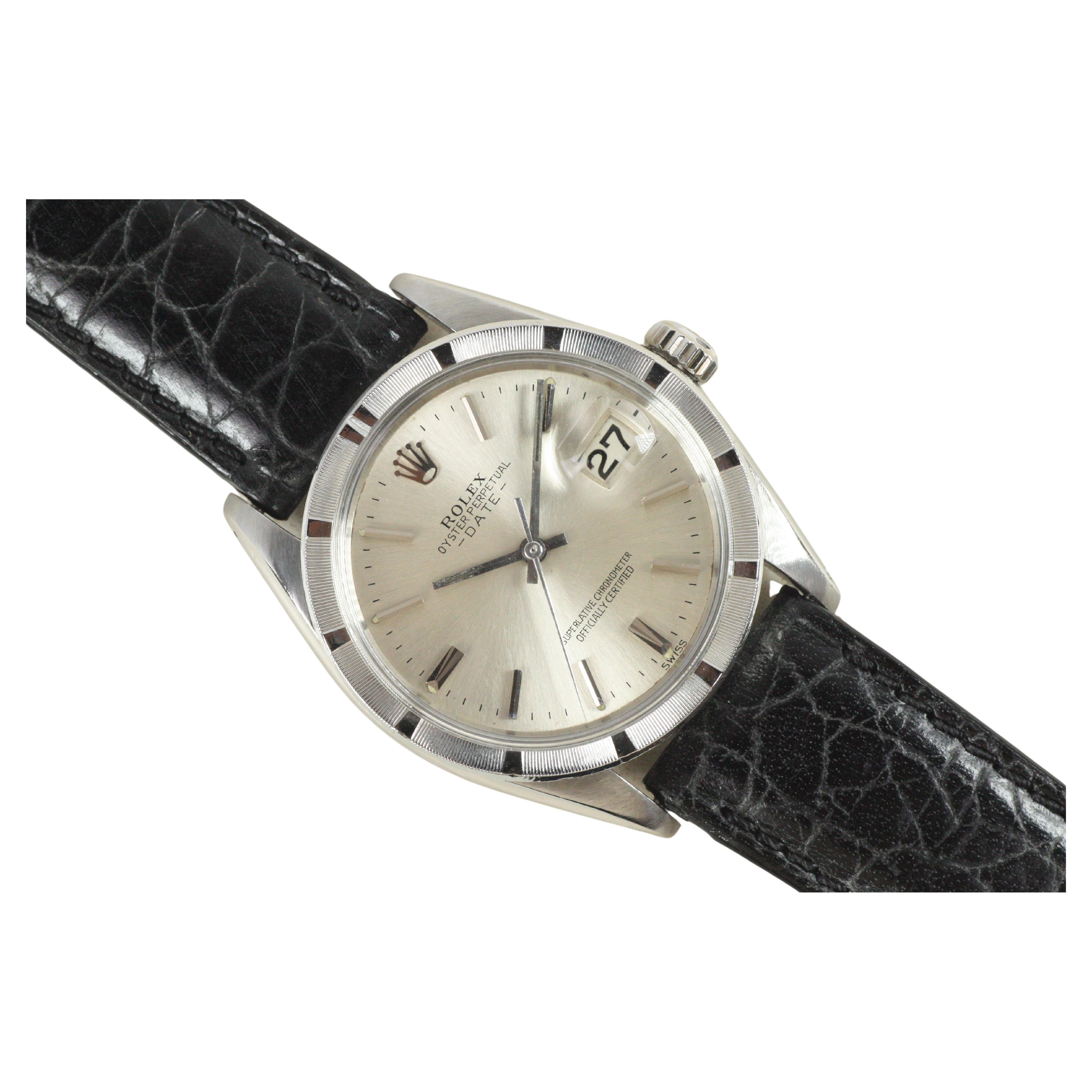 Rolex Oyster Perpetual Date 1501 en acier inoxydable, lunette tournée par moteur vers 1964