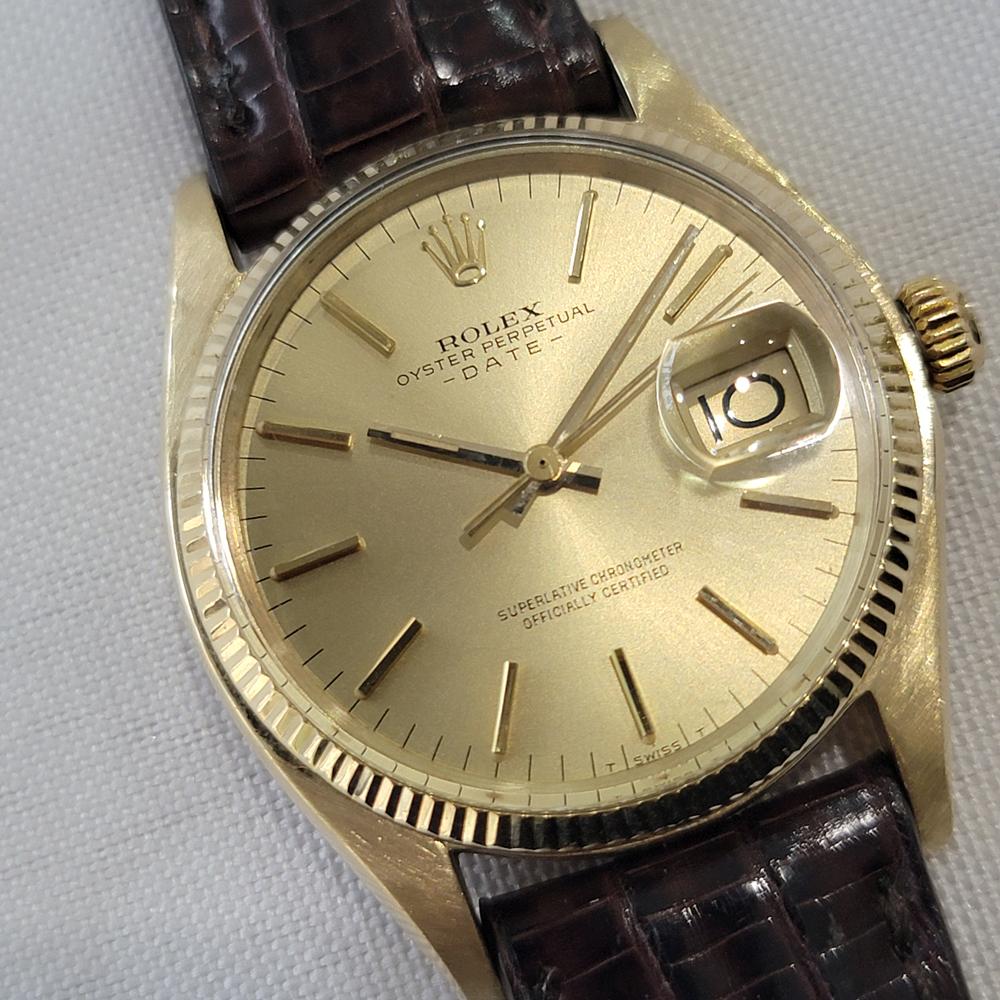 Rolex Oyster Perpetual Date 1503 35mm Oro macizo 14k Automático para caballero 1970 RA674 en Excelente estado para la venta en Beverly Hills, CA