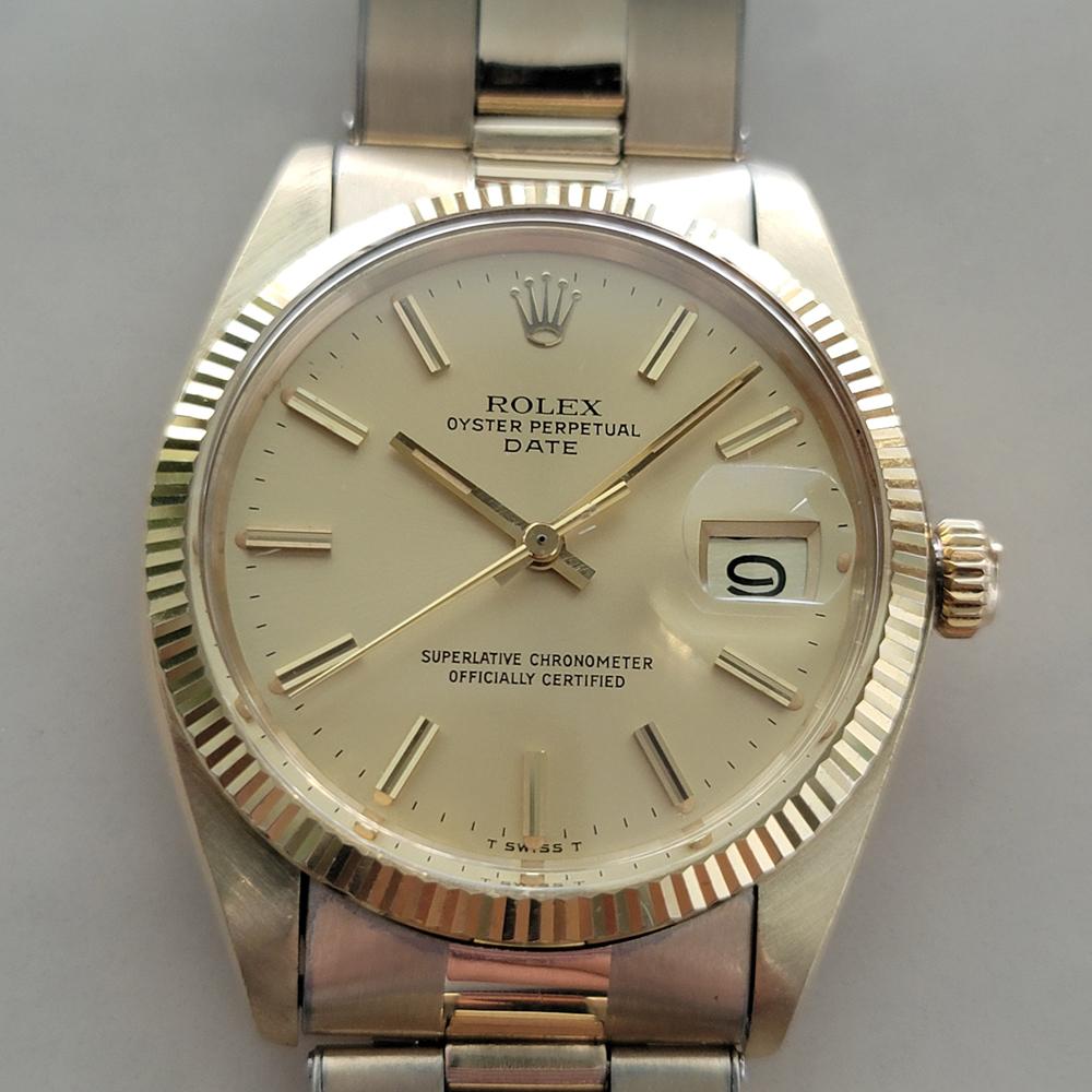 Lujo atemporal, Rolex Oyster Perpetual Date ref.1503 automático de hombre de oro macizo de 14 quilates, c.1970, todo original, en excelente estado de funcionamiento. Verificado auténtico por un maestro relojero. Preciosa esfera de oro firmada por