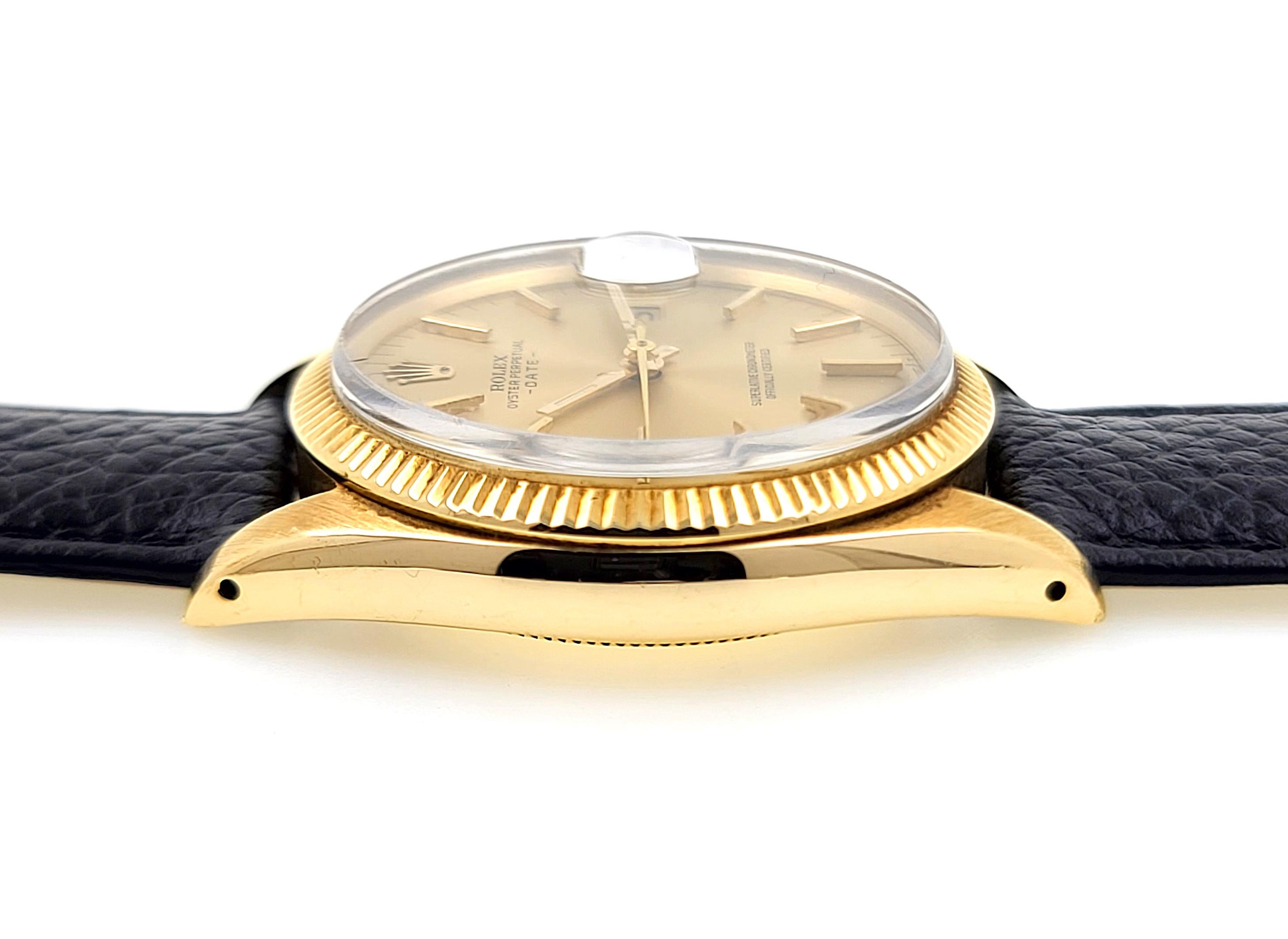 Rolex Oyster Perpetual Date 1503 Gold-Sonnenschliff-Zifferblatt Massivgold 14k Gold 1973 im Angebot 5