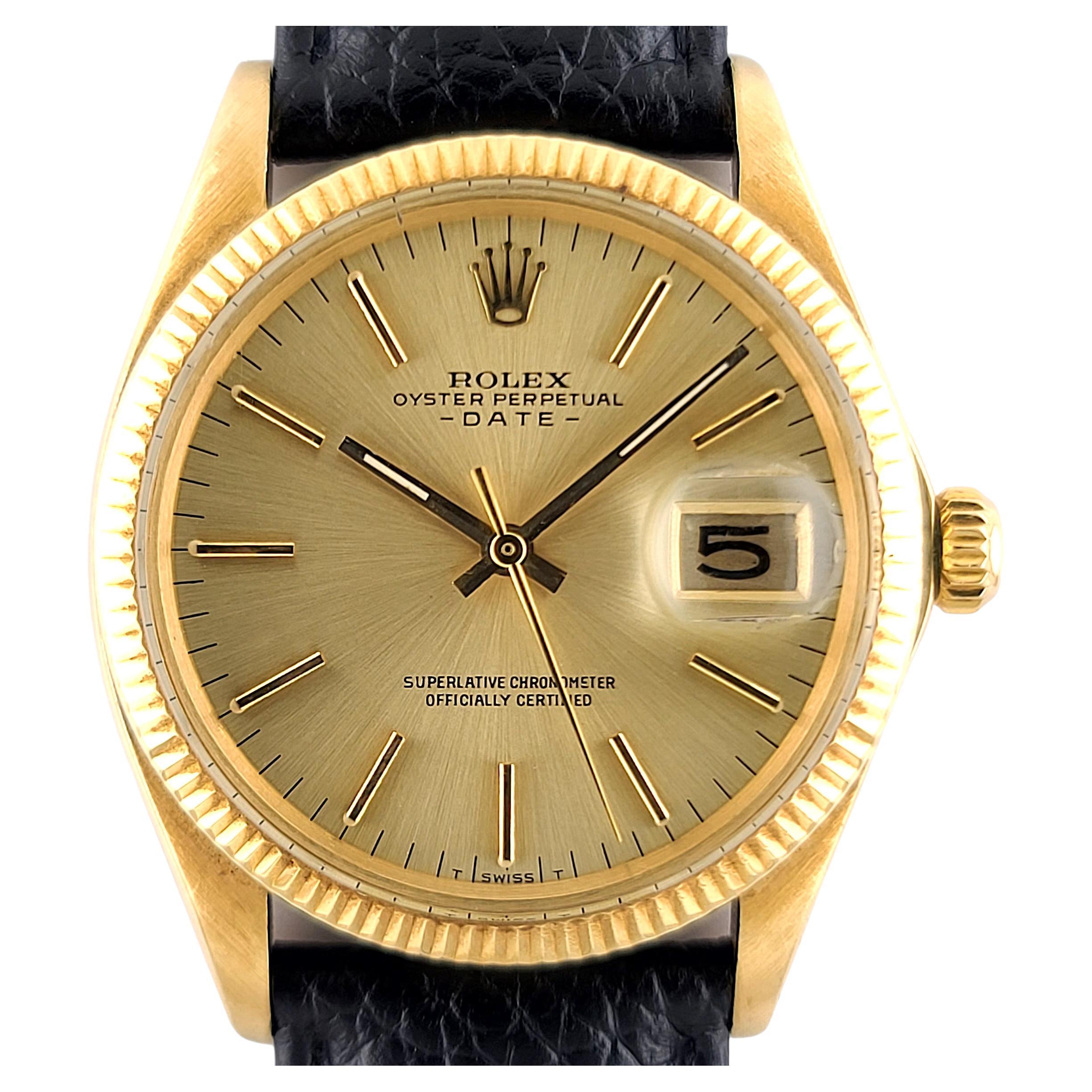 Rolex Oyster Perpetual Date 1503 Gold Sunburst Dial Solid Gold 14k Gold, 1973 For Sale