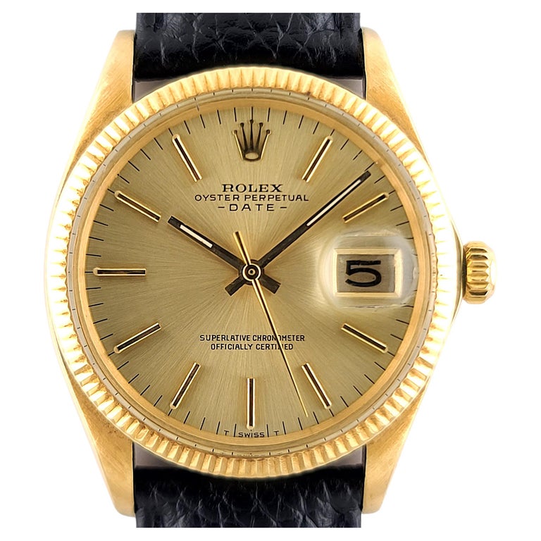 Rolex Montre Oyster Perpetual Date 1503 avec cadran Sunburst en or massif  et or 14 carats, 1973 En vente sur 1stDibs | _