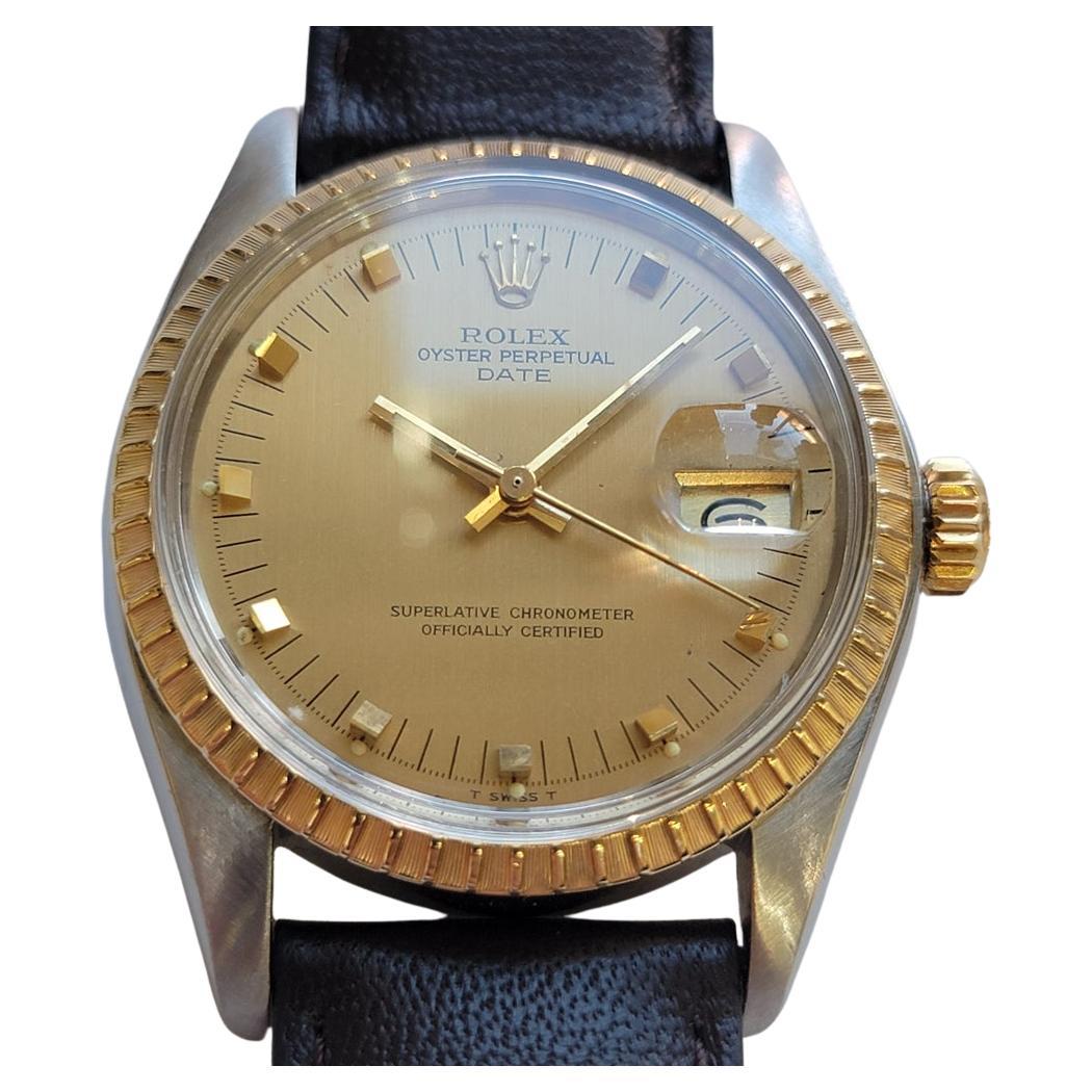 Rolex Oyster Perpetual Date 1505 14k SS Mens 1970s 35mm Automatic w Paper RA737