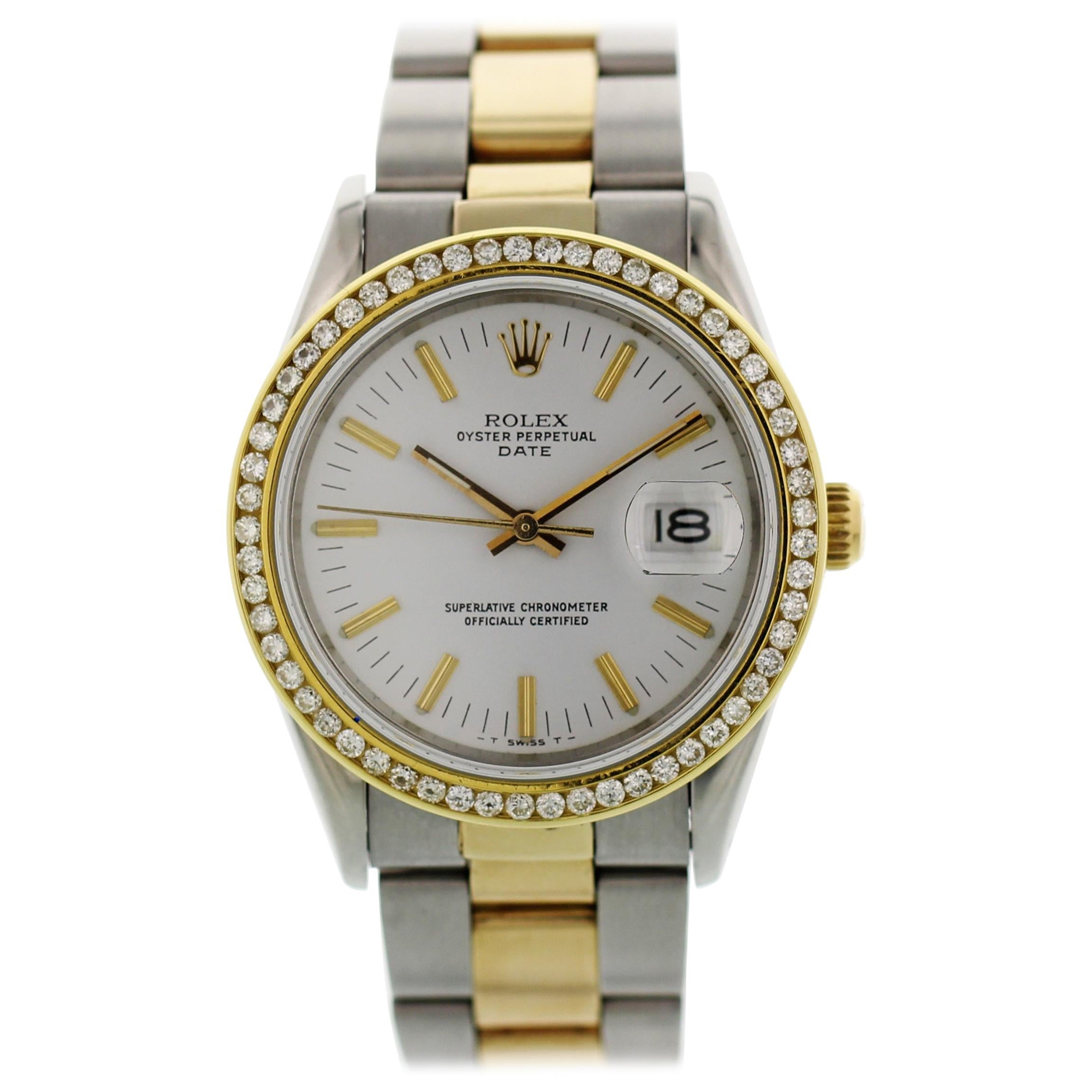 Rolex Oyster Perpetual Date 15053 Two-Tone Diamond Bezel For Sale