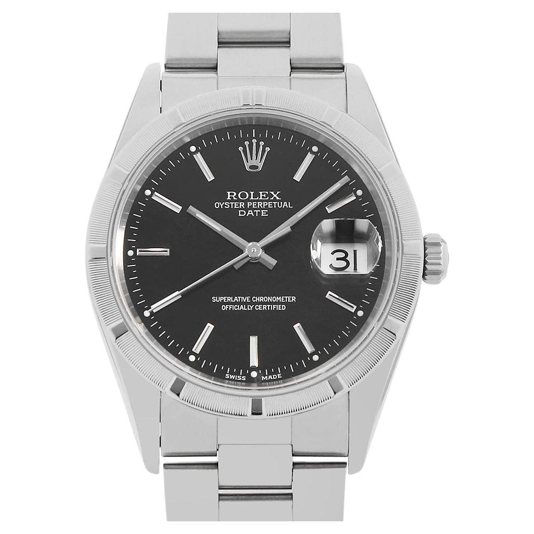Rolex Oyster Perpetual Date 15210 Black Dial Stainless Men's Wristwatch