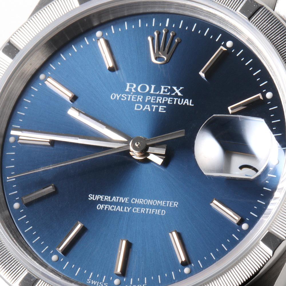 Rolex Oyster Perpetual Date 15210 Men's Blue Dial Bar P-Series Pre-Owned Watch 1