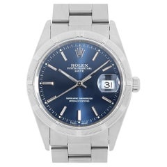 Rolex Oyster Perpetual Date 15210 Men's Blue Dial Bar P-Series Pre-Owned Watch