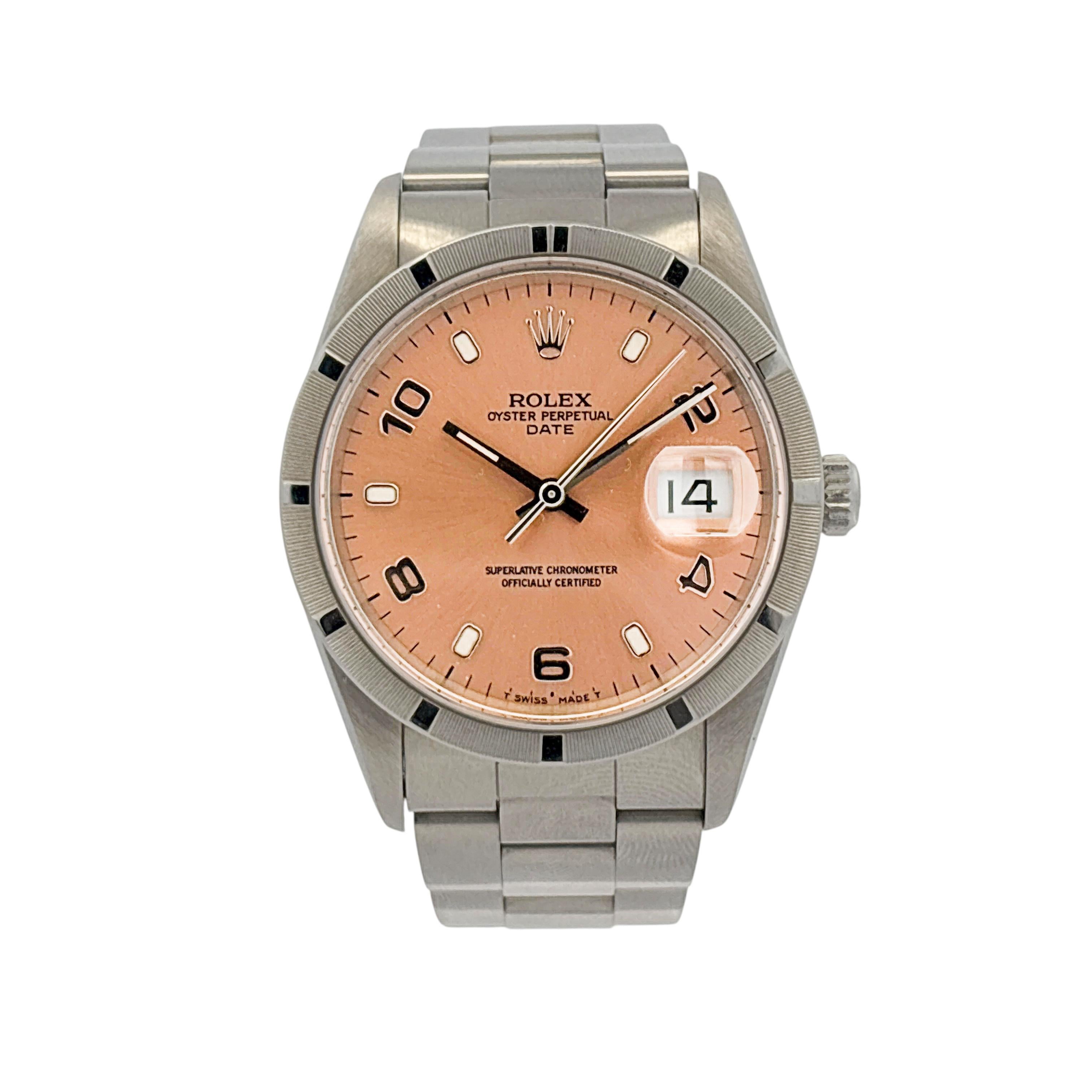 Rolex Oyster Perpetual Date 15210 Salmon Dial Stainless Steel 34mm Watch For Sale 5