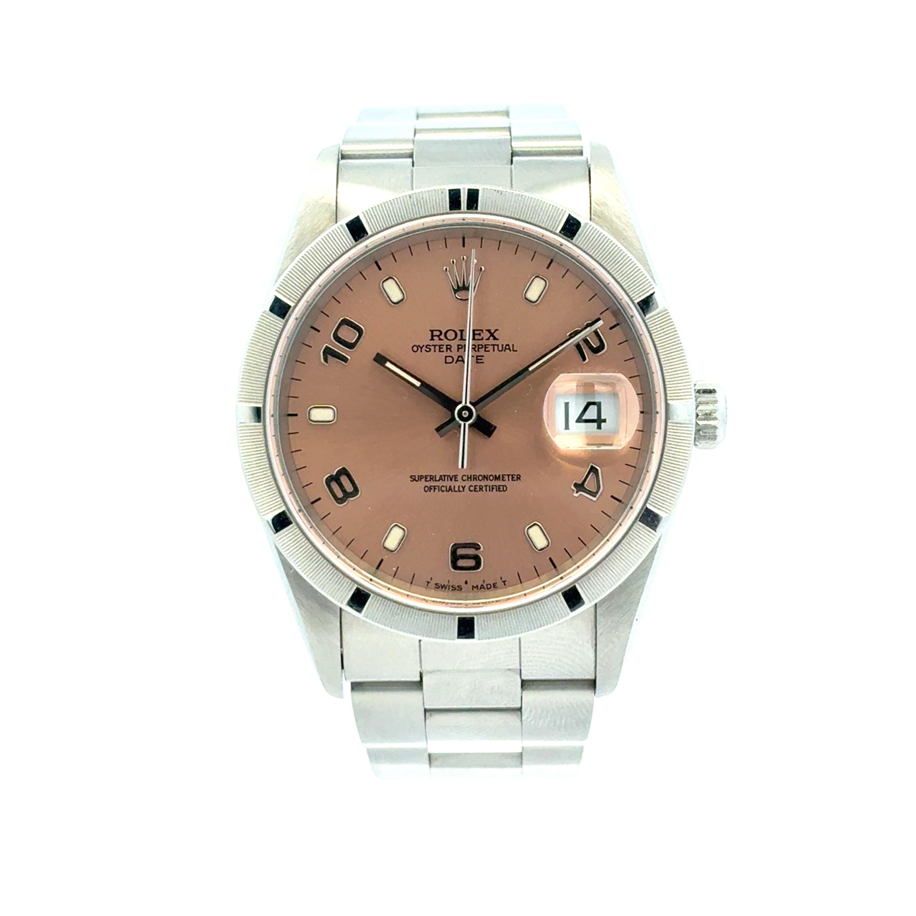 Rolex Oyster Perpetual Date 15210 Salmon Dial Stainless Steel 34mm Watch For Sale 6