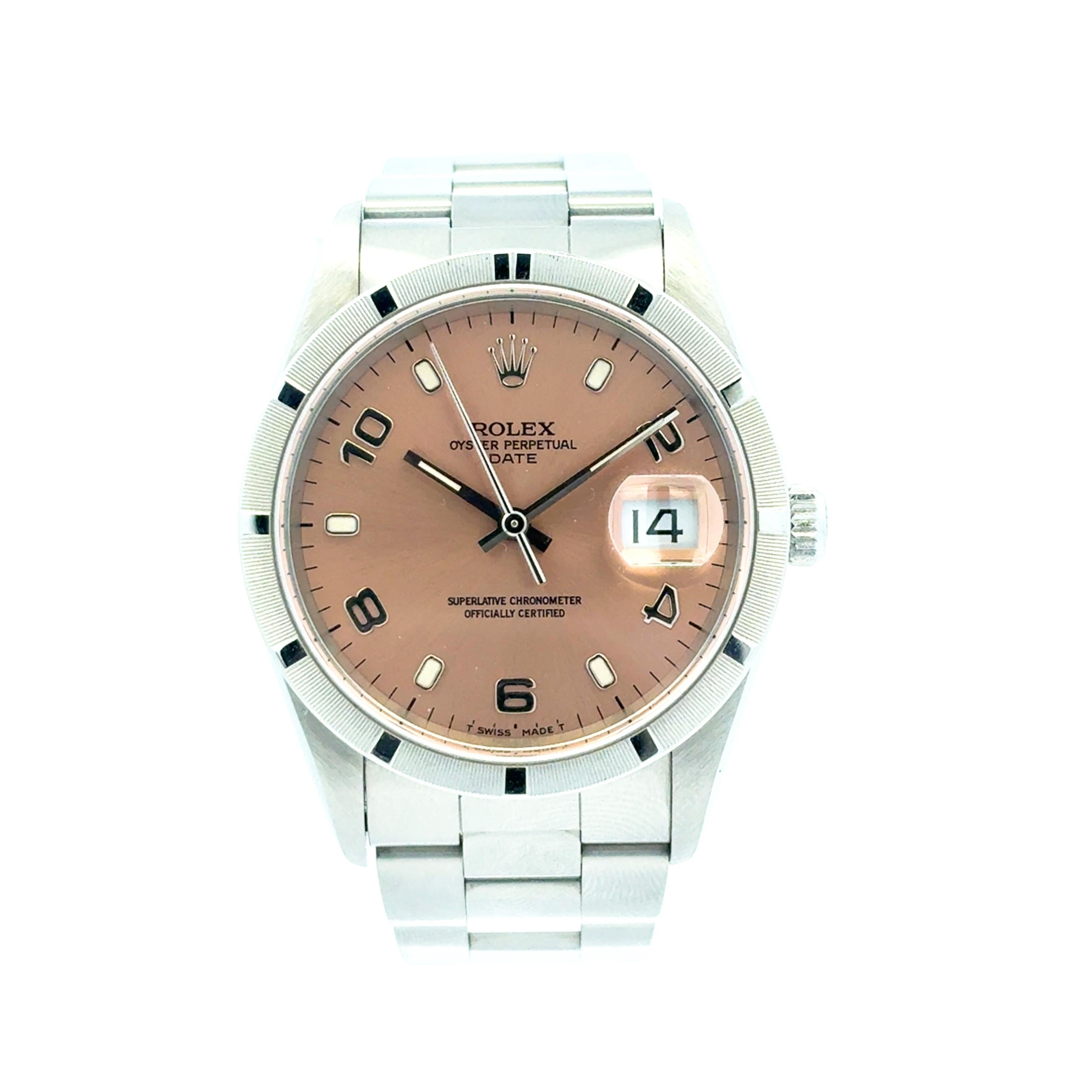 Rolex Oyster Perpetual Date 15210 Salmon Dial Stainless Steel 34mm Watch For Sale 7