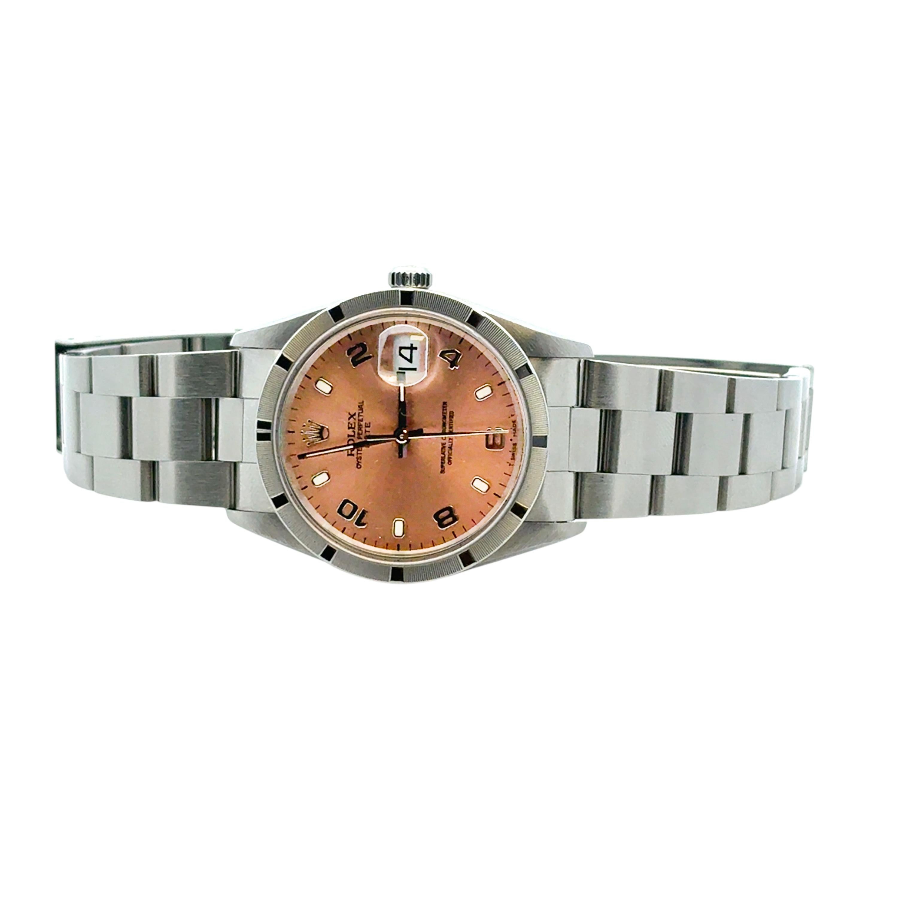 Rolex Oyster Perpetual Date 15210 Salmon Dial Stainless Steel 34mm Watch For Sale 9