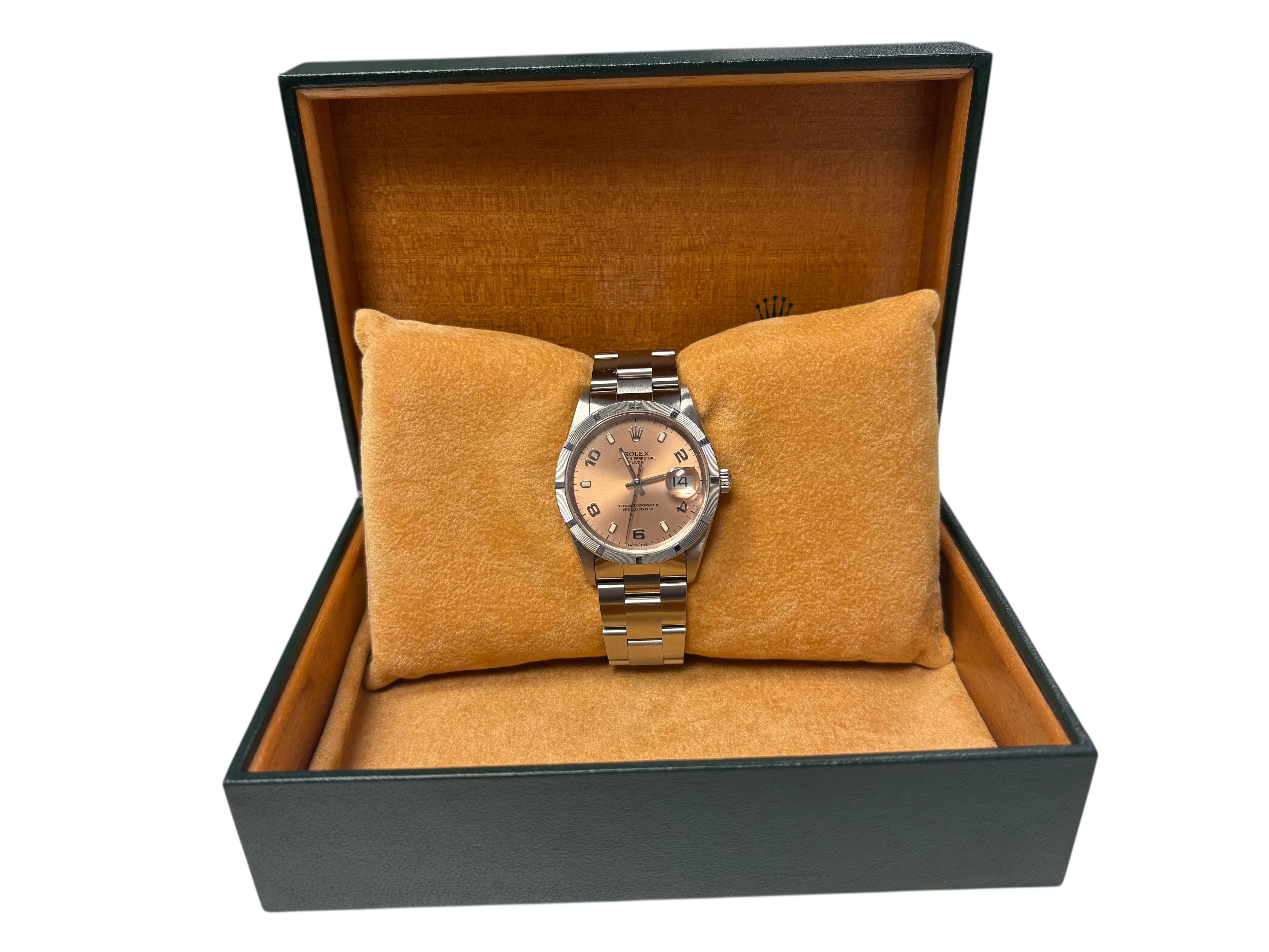 Rolex Oyster Perpetual Date 15210 Salmon Dial Stainless Steel 34mm Watch For Sale 11