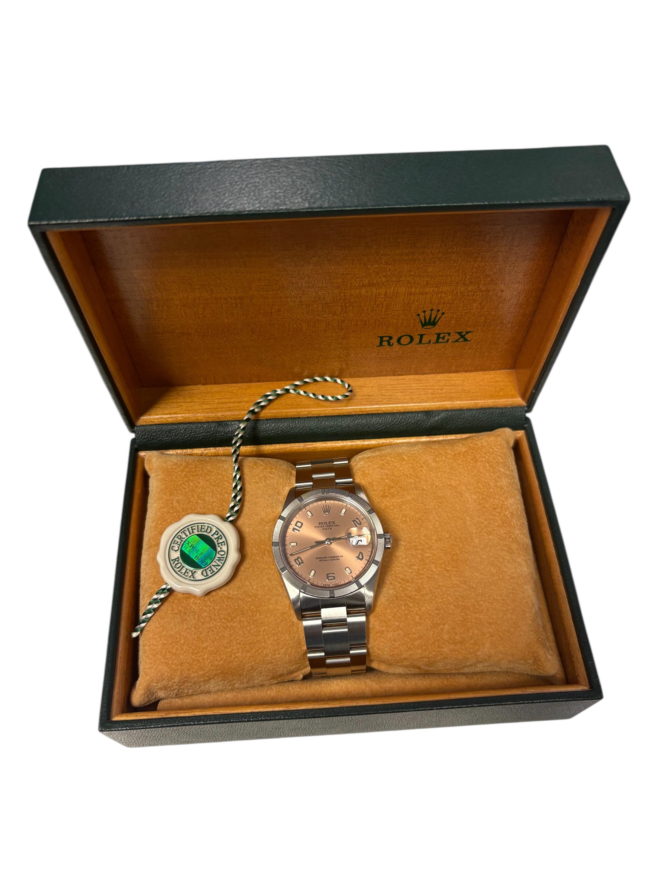 Rolex Oyster Perpetual Date 15210 Salmon Dial Stainless Steel 34mm Watch For Sale 15