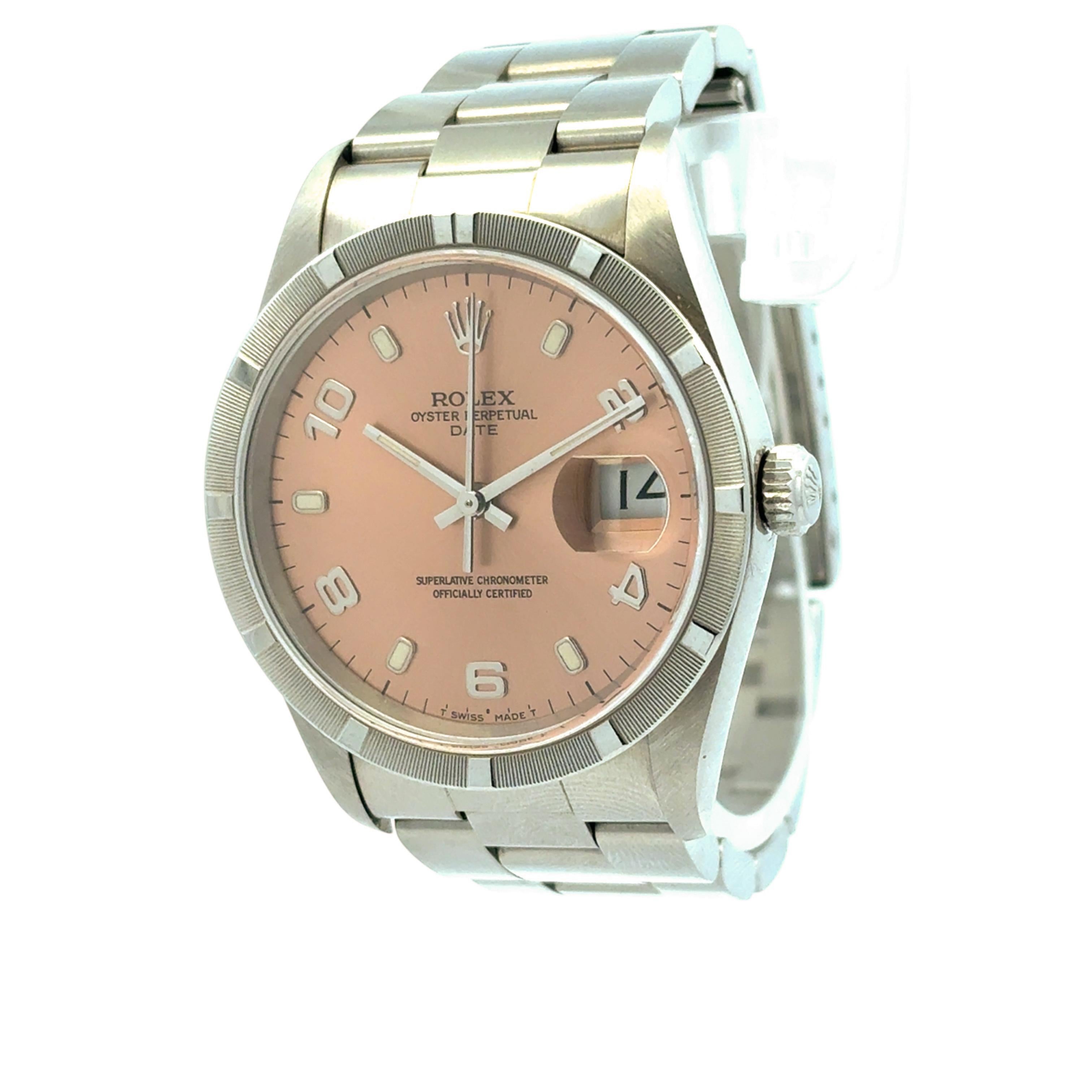 Rolex Oyster Perpetual Date 15210 Salmon Dial Stainless Steel 34mm Watch For Sale 3
