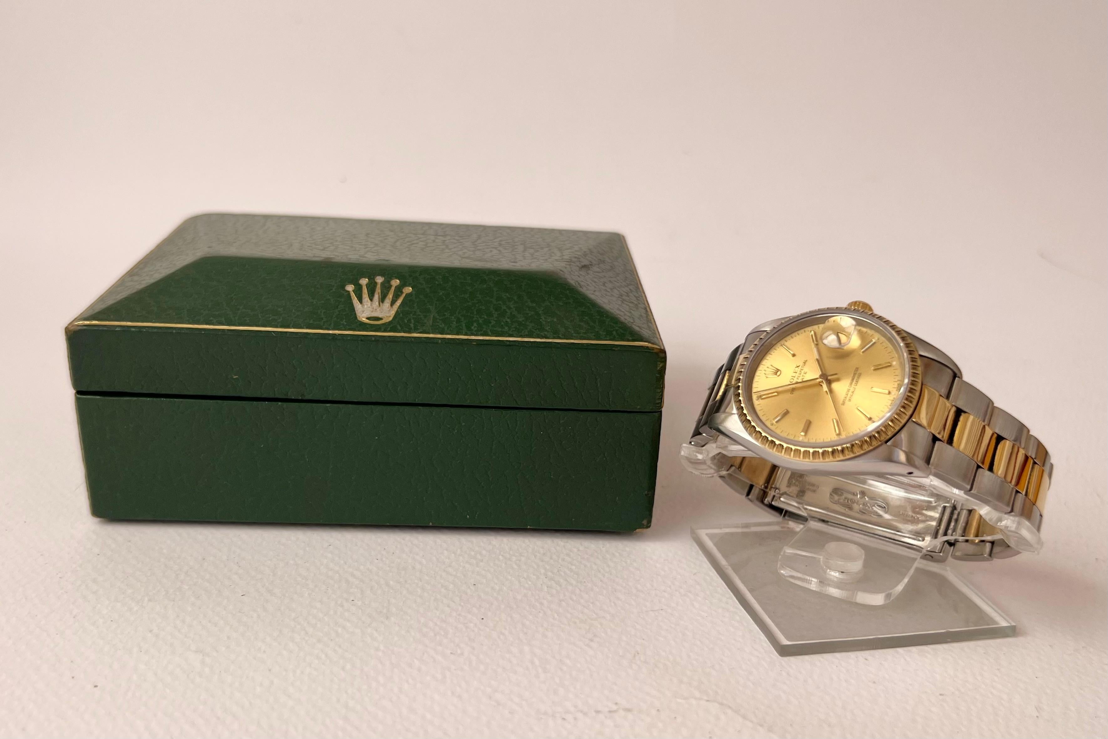 Rolex Oyster Perpetual Date 15223 Champagne Dial 18k Yellow Gold & Steel Watch   For Sale 2