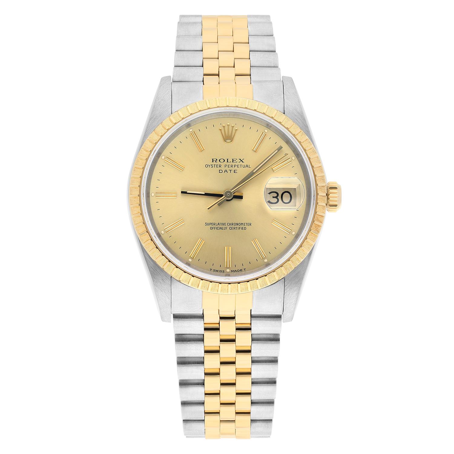 This watch has been professionally polished, serviced and is in excellent overall condition. There are absolutely no visible scratches or blemishes. Model features quick-set movement. Bracelet original Rolex. Authenticity guaranteed! The sale comes