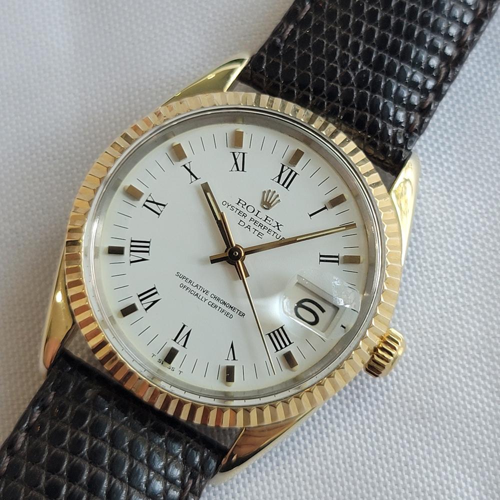 De los hombres Rolex Oyster Perpetual Date 1550 18k Gold Bezel Mens 34mm 1970s Automatic RA710 en venta