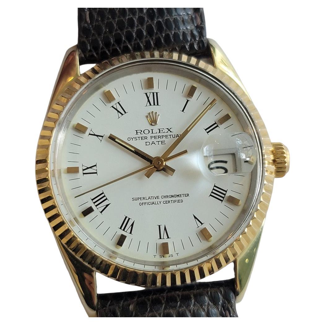 Rolex Oyster Perpetual Date 1550 18k Gold Bezel Mens 34mm 1970s Automatic RA710 en venta