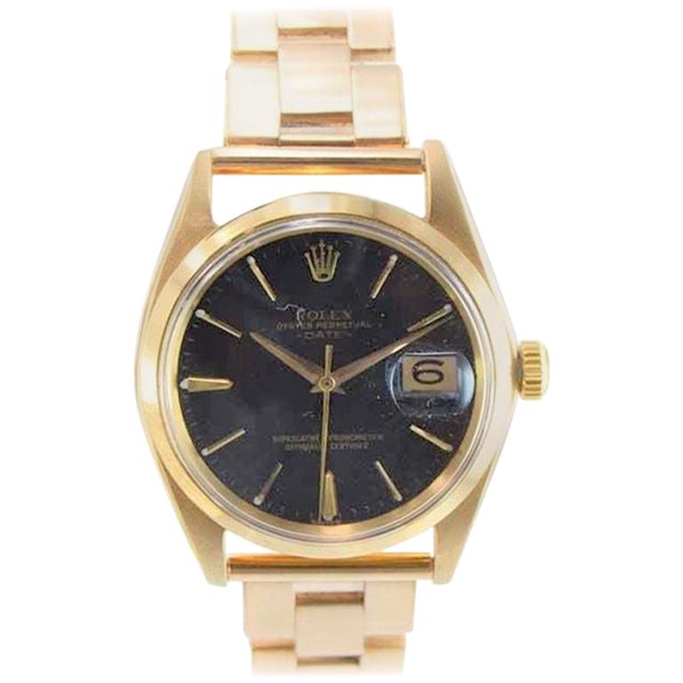 Rolex Oyster Perpetual Date 18 Karat Gold Ref 1500 Rare Black Dial from 1964