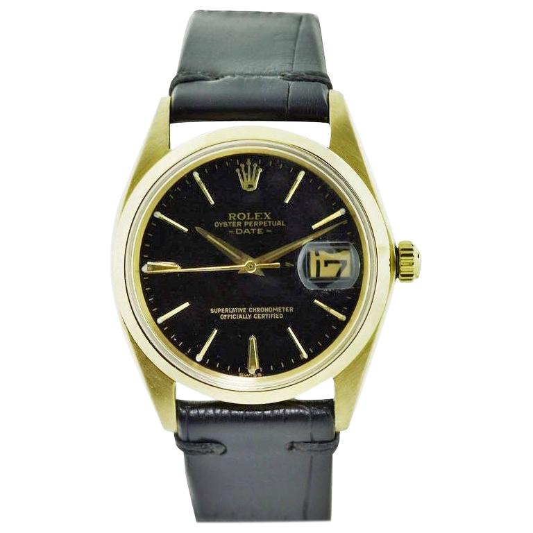 Rolex Oyster Perpetual Date 18 Karat Yellow Gold Original Black Dial from 1964