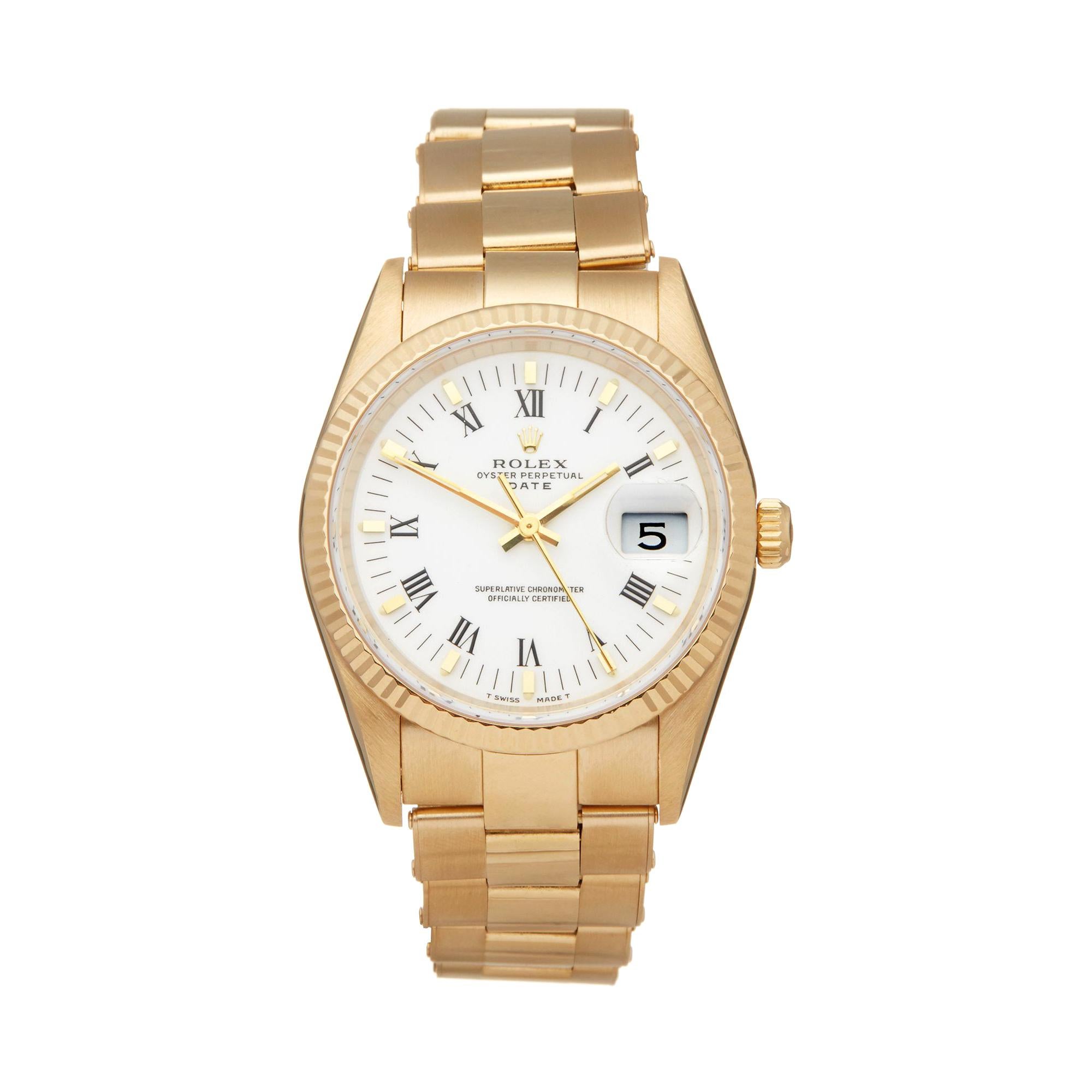 Rolex Oyster Perpetual Date 18 Karat Yellow Gold 15238 Wristwatch