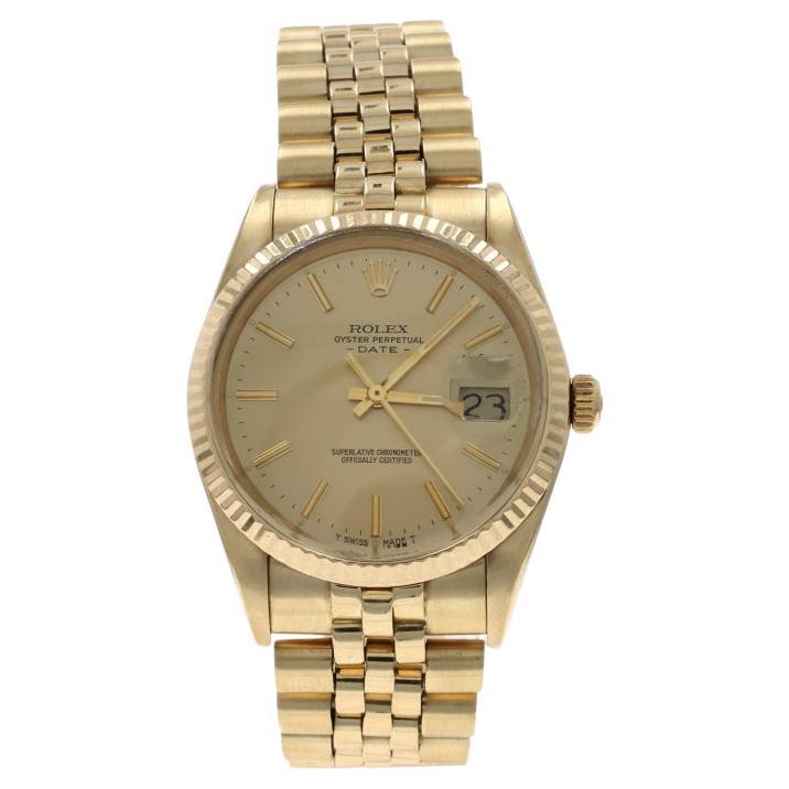 Rolex Oyster Perpetual Date 1987 Mens Watch - Yellow Gold 14k Automatic 15037 For Sale