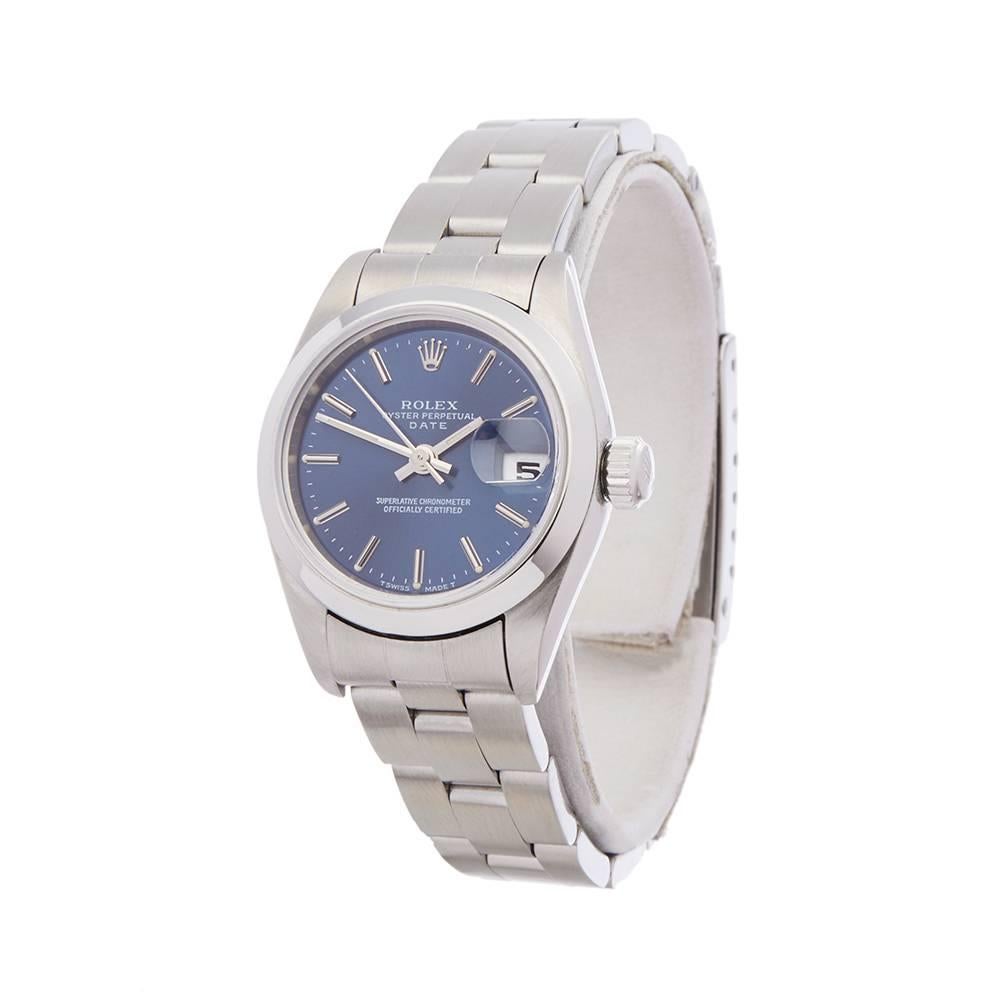 Ref: W4930
Manufacturer: Rolex
Model: Oyster Perpetual Date
Model Ref: 61960
Age: 
Gender: Ladies
Complete With: Xupes Presentation Box
Dial: Blue Baton
Glass: Sapphire Crystal
Movement: Automatic
Water Resistance: To Manufacturers
