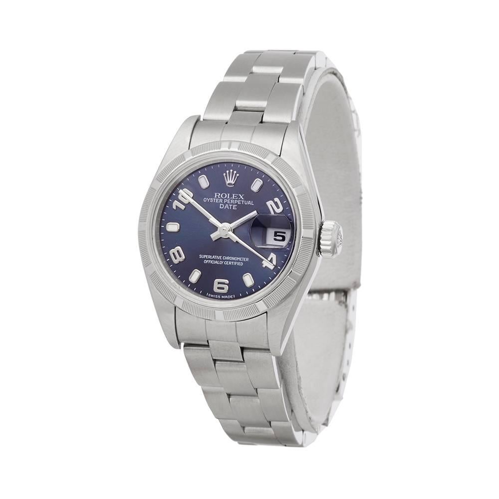 Ref: W4927
Manufacturer: Rolex
Model: Oyster Perpetual Date
Model Ref: 79190
Age: Circa 2002
Gender: Ladies
Complete With: Xupes Presentation Box
Dial: Blue Arabic
Glass: Sapphire Crystal
Movement: Automatic
Water Resistance: Not Recommended for Use