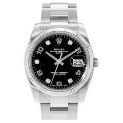 Rolex Oyster Perpetual Date 34 115234 Diamond Steel 18k White Gold Mens Watch