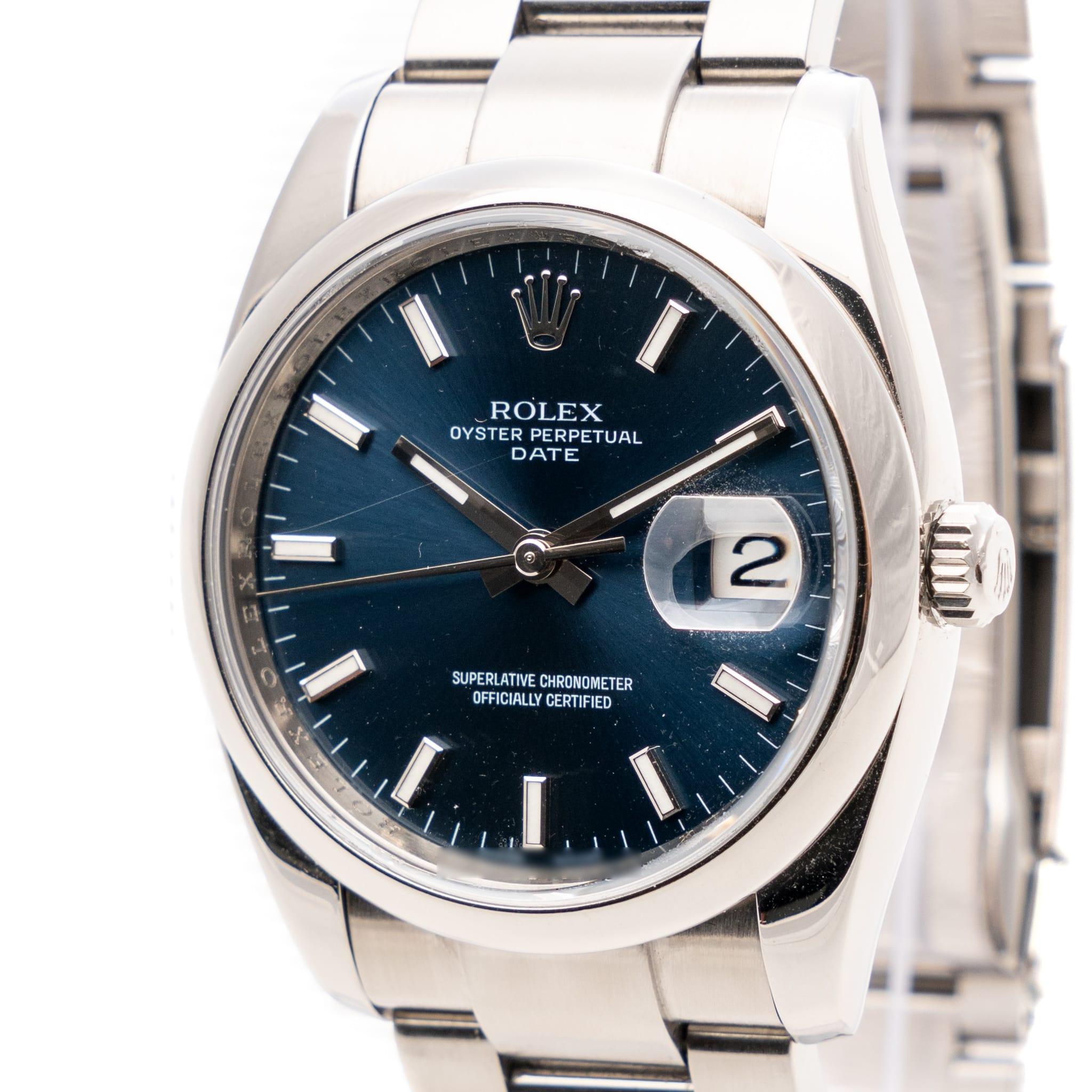 Rolex Oyster Perpetual Date 34 Esfera Azul Acero Automático Ref: 115200 en Excelente Estado en București, București