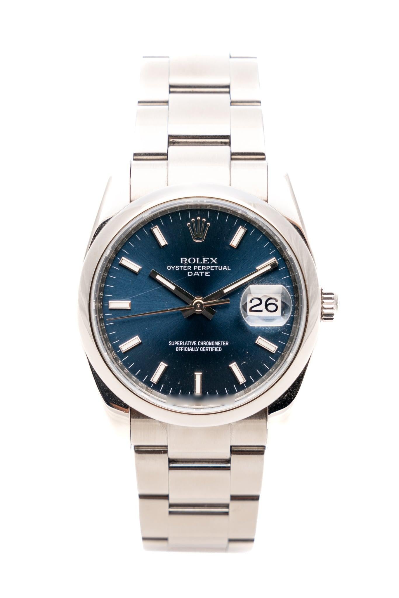 De las mujeres Rolex Oyster Perpetual Date 34 Esfera Azul Acero Automático Ref: 115200